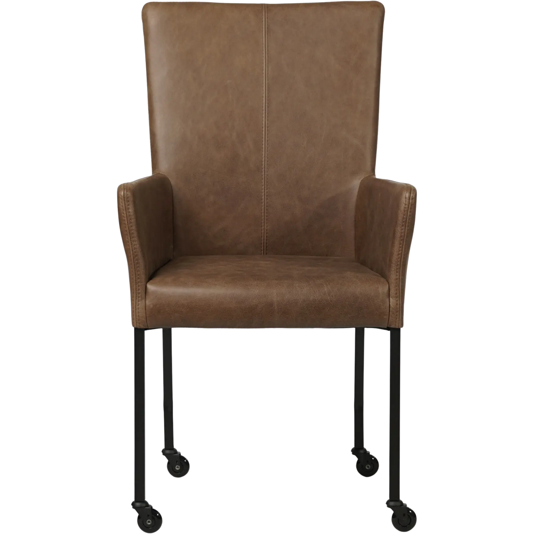 afbeelding van Leren eetkamerstoel Deal met armleuning - Vintage Brown (bruin) - Poten staal vierkant zwart