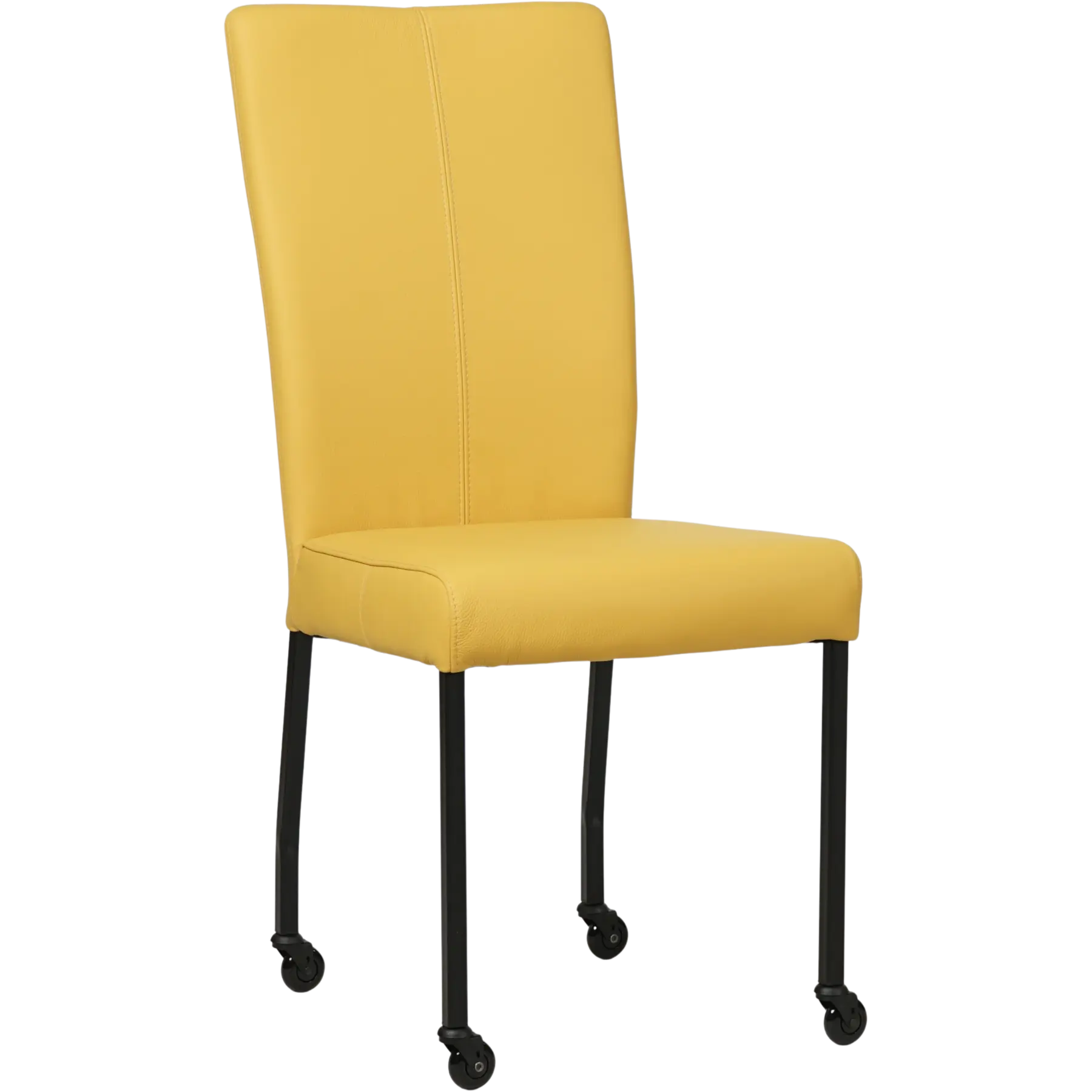 afbeelding van Leren eetkamerstoel Deal - Toledo Giallo (geel) - Poten staal vierkant zwart