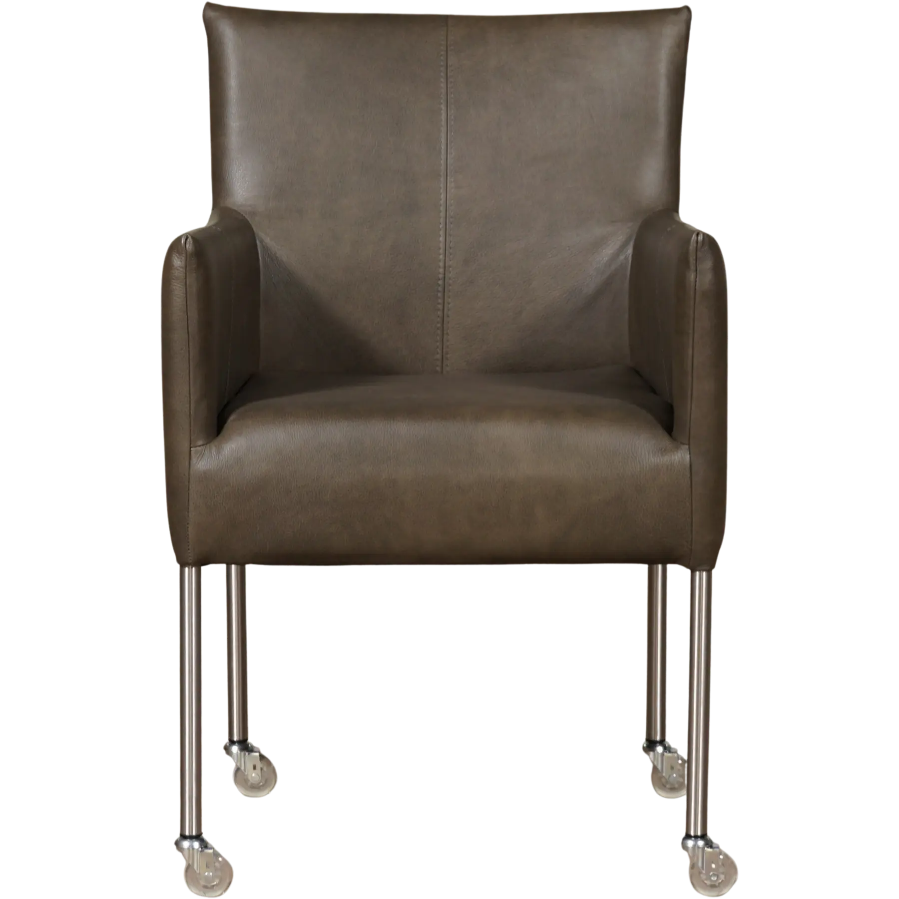 afbeelding van Leren eetkamerstoel Desire - Granada Ash (grijs/bruin) - Poten staal rond RVS