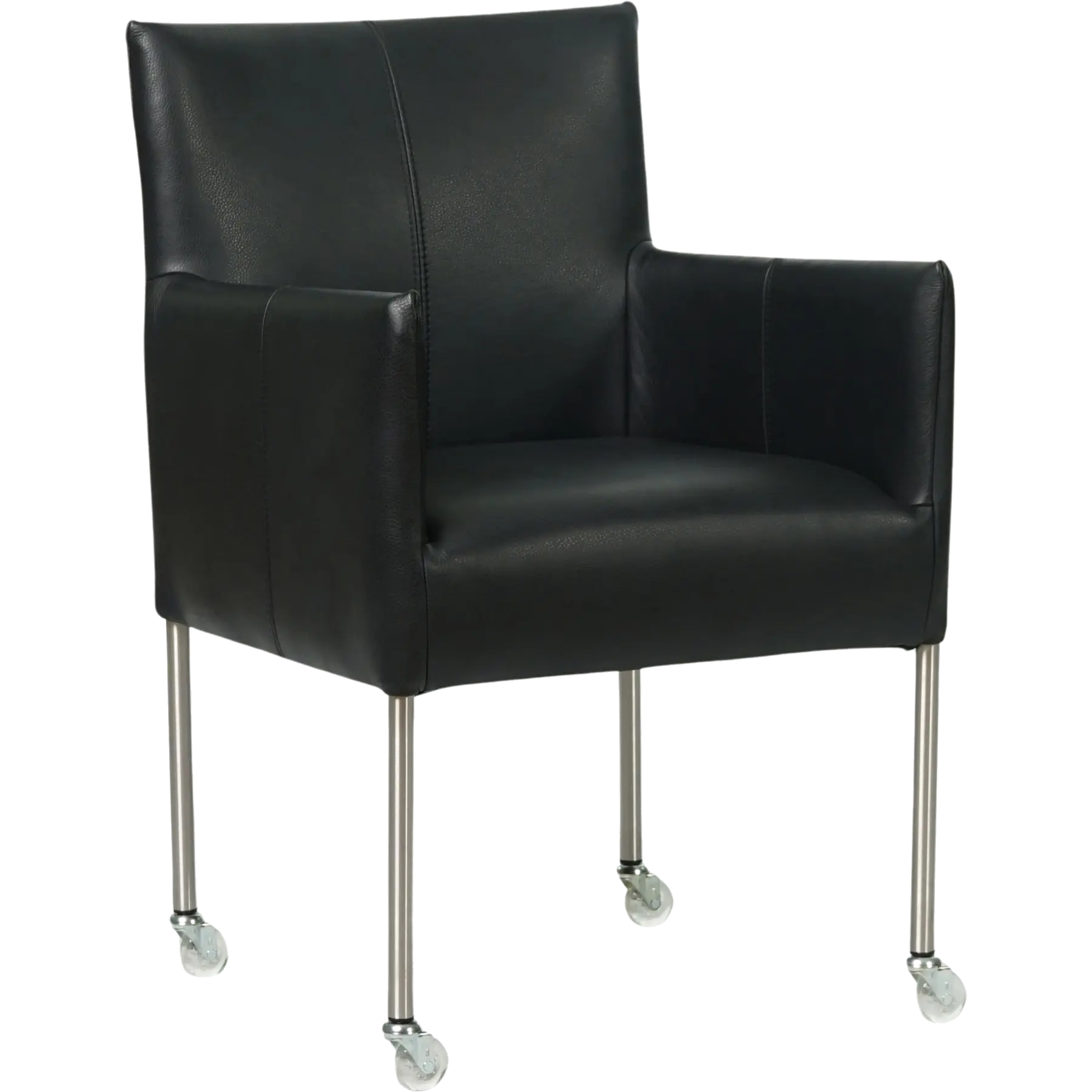 afbeelding van Leren eetkamerstoel Desire - Granada Black (zwart) - Poten staal rond RVS