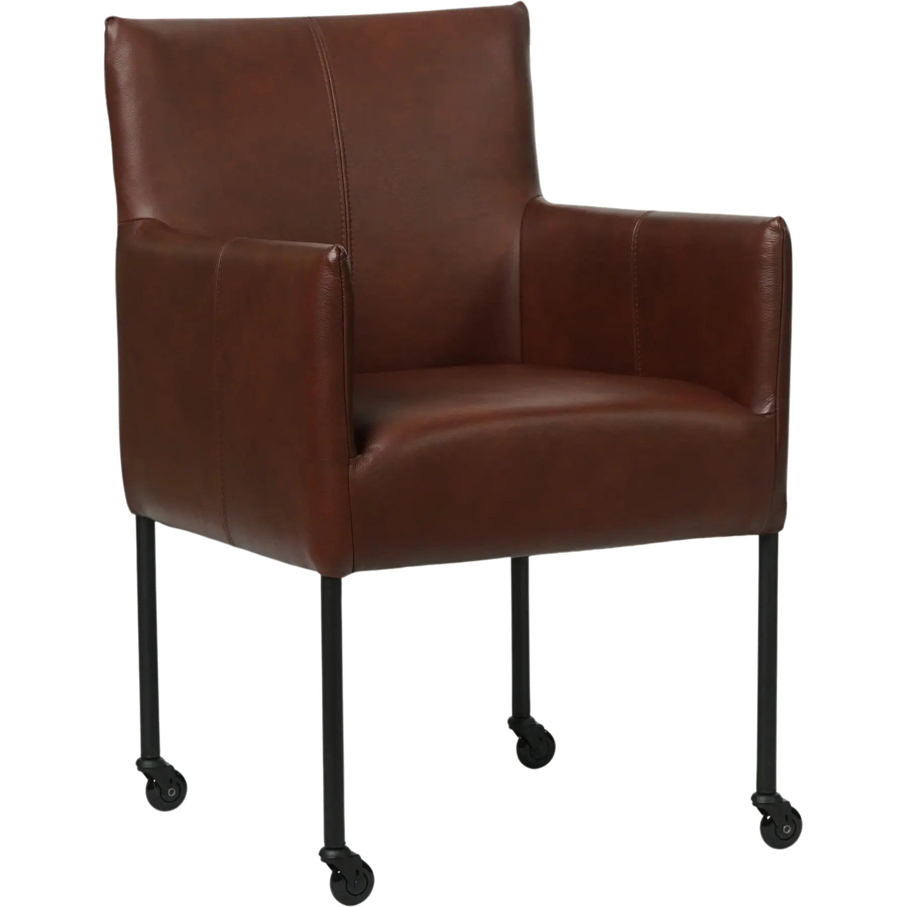 afbeelding van Leren eetkamerstoel Desire - Granada Cognac (donkercognac) - Poten staal rond zwart