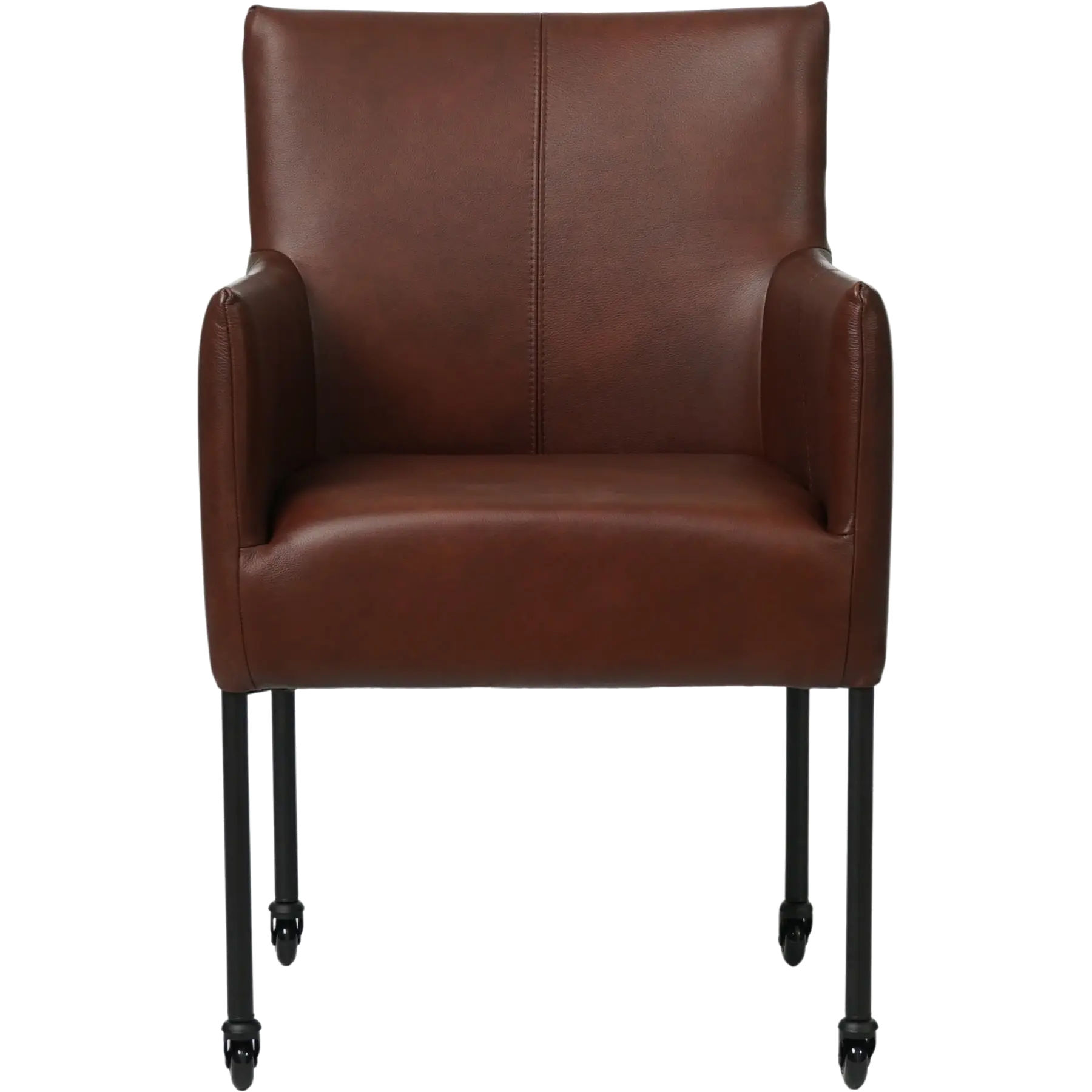 afbeelding van Leren eetkamerstoel Desire - Granada Cognac (donkercognac) - Poten staal rond zwart