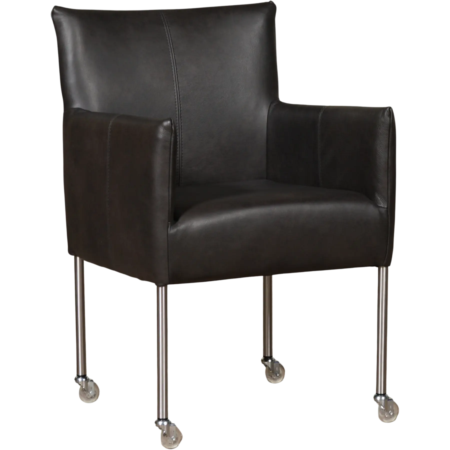 afbeelding van Leren eetkamerstoel Desire - Granada Graphite (donkergrijs) - Poten staal rond RVS