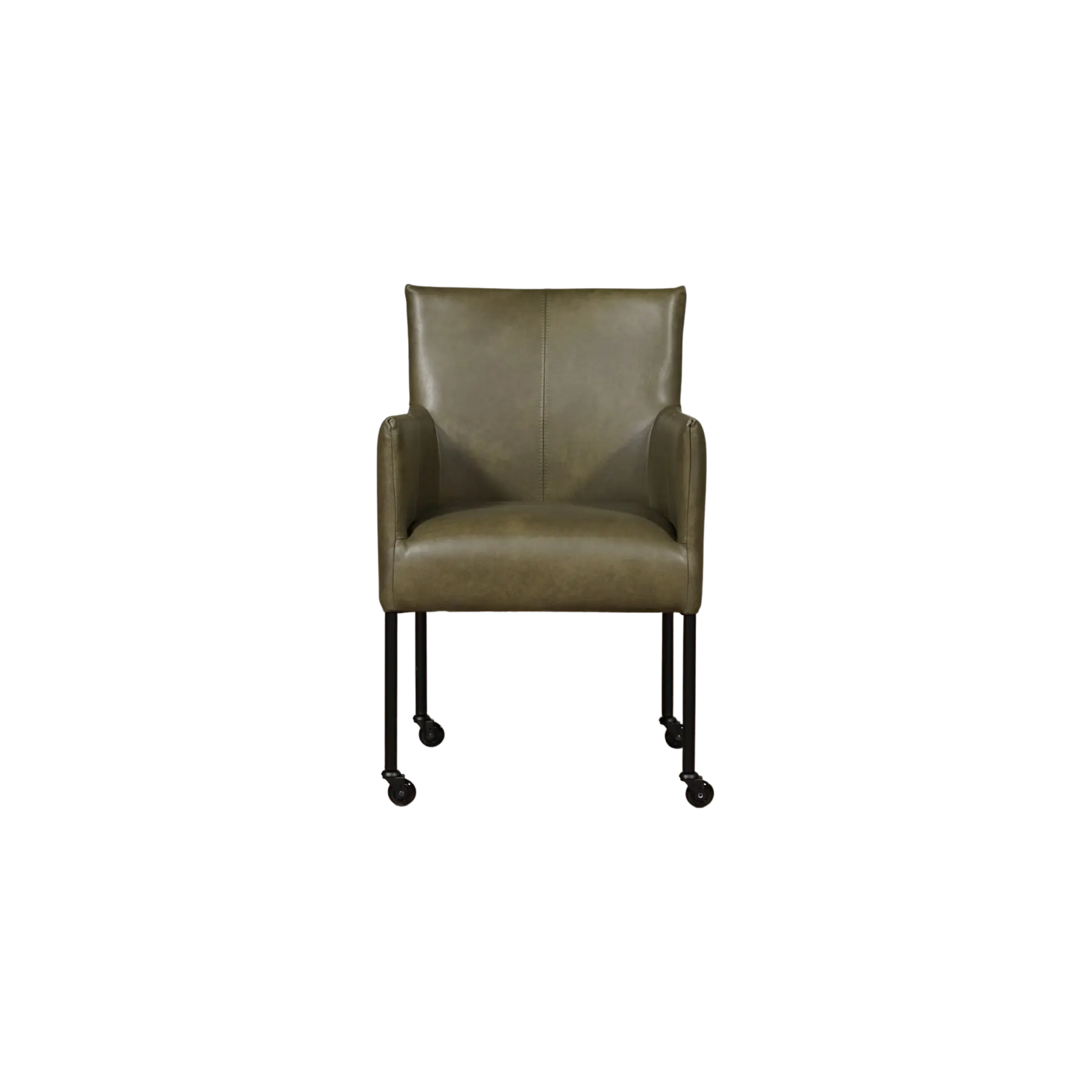 afbeelding van Leren eetkamerstoel Desire - Granada Moss (olijf/groen) - Poten staal rond zwart