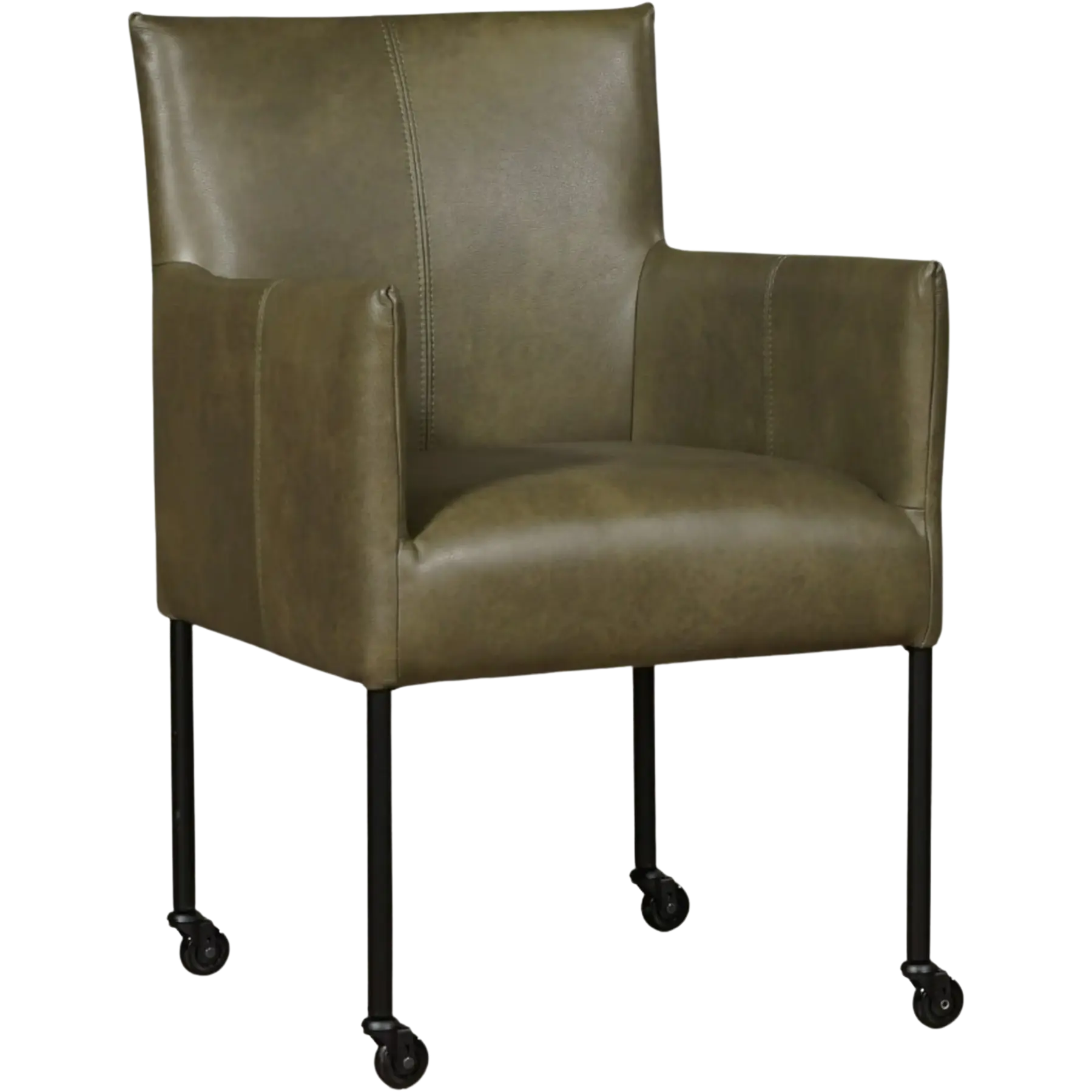 afbeelding van Leren eetkamerstoel Desire - Granada Moss (olijf/groen) - Poten staal rond zwart