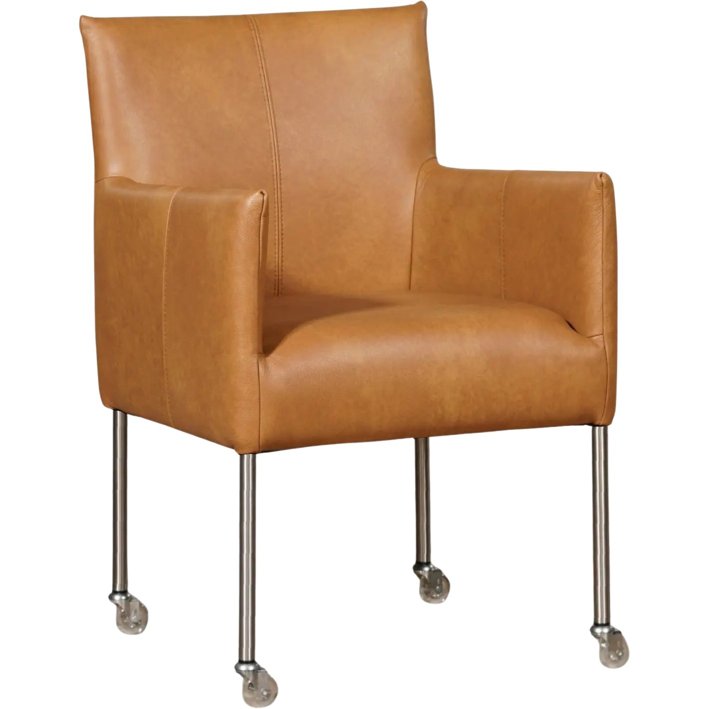 afbeelding van Leren eetkamerstoel Desire - Granada Sahara (cognac) - Poten staal rond RVS