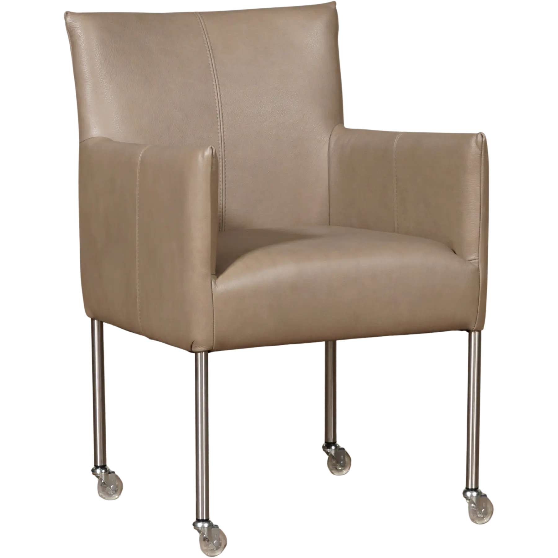 afbeelding van Leren eetkamerstoel Desire - Granada Taupe (taupe/bruin) - Poten staal rond RVS