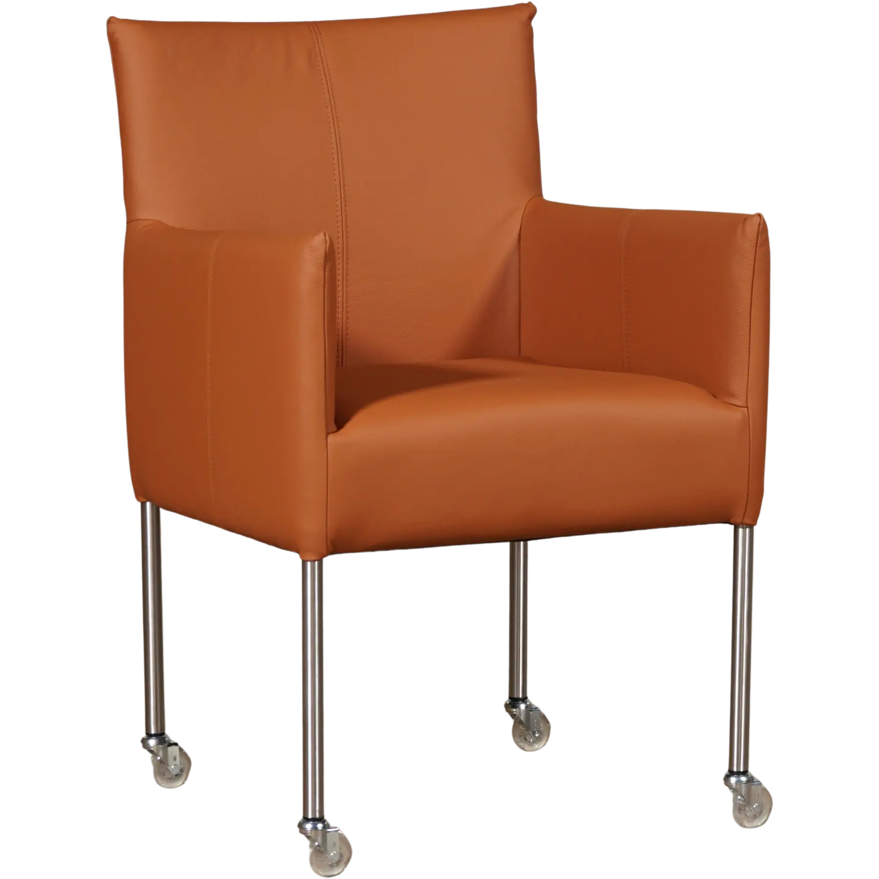 afbeelding van Leren eetkamerstoel Desire - Hermes Cognac (cognac/oranje) - Poten staal rond RVS