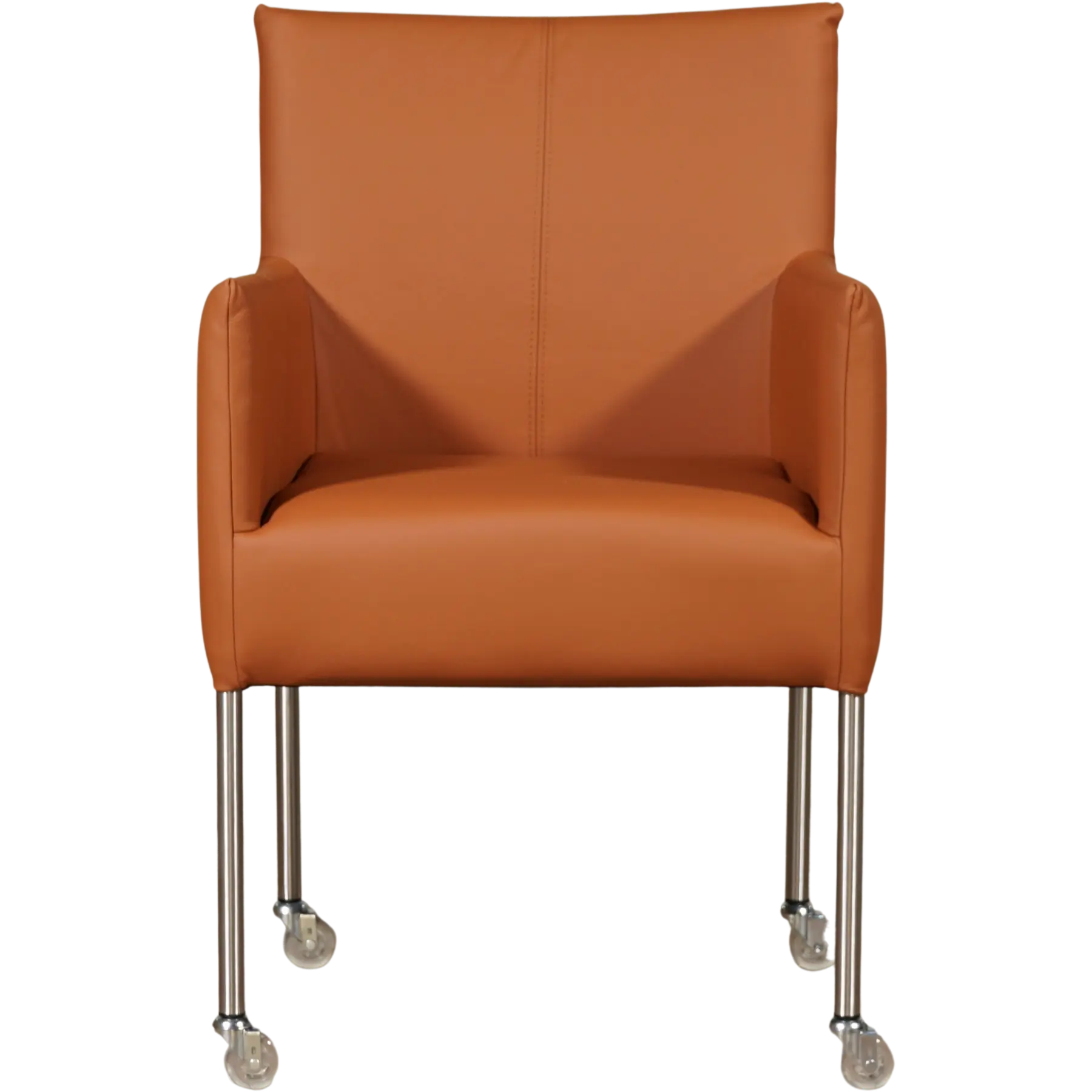 afbeelding van Leren eetkamerstoel Desire - Hermes Cognac (cognac/oranje) - Poten staal rond RVS