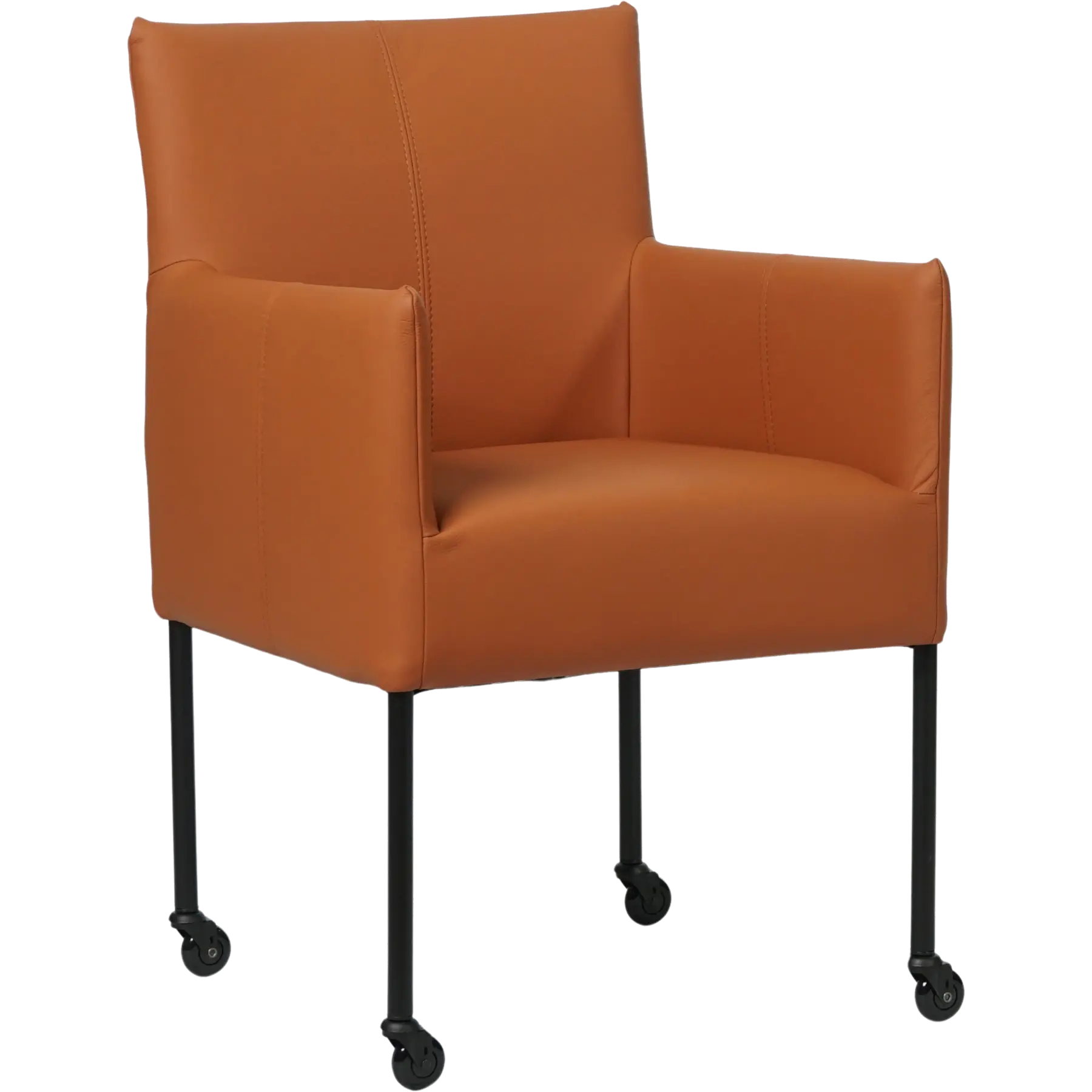 afbeelding van Leren eetkamerstoel Desire - Hermes Cognac (cognac/oranje) - Poten staal rond zwart