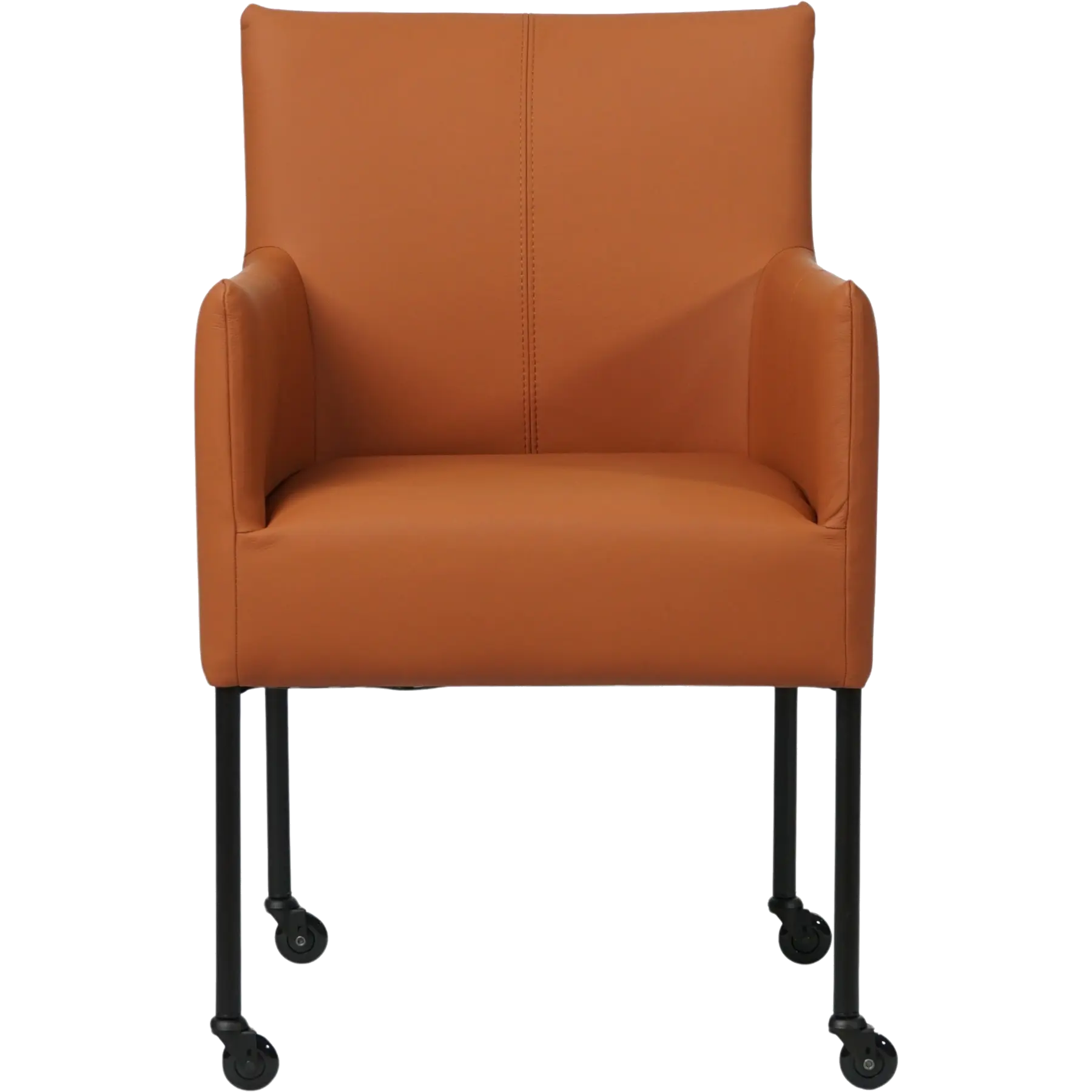 afbeelding van Leren eetkamerstoel Desire - Hermes Cognac (cognac/oranje) - Poten staal rond zwart