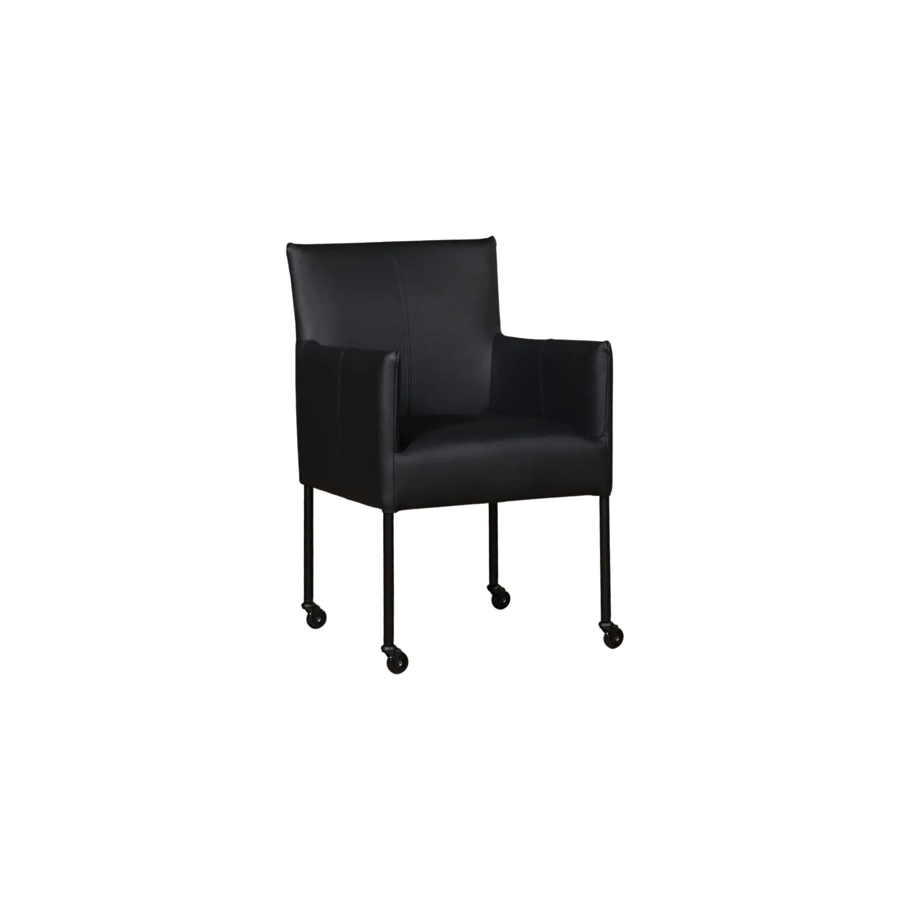 afbeelding van Leren eetkamerstoel Desire - Hermes Nero (zwart) - Poten staal rond zwart