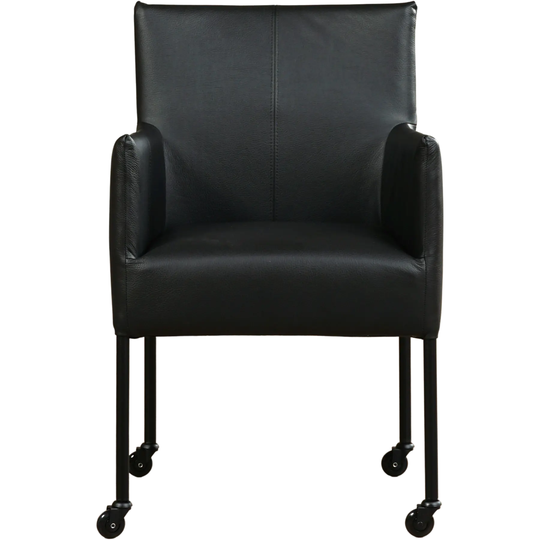 afbeelding van Leren eetkamerstoel Desire - Hermes Nero (zwart) - Poten staal rond zwart