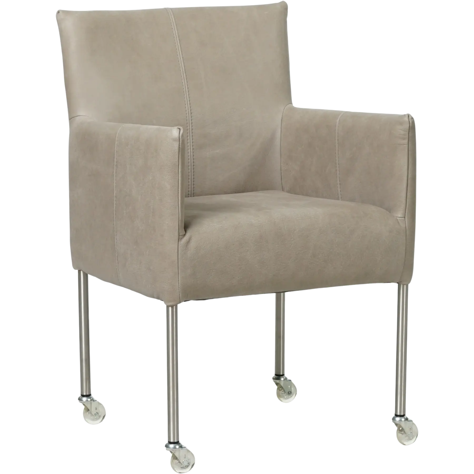 afbeelding van Leren eetkamerstoel Desire - Kenia Lightgrey (lichtgrijs) - Poten staal rond RVS