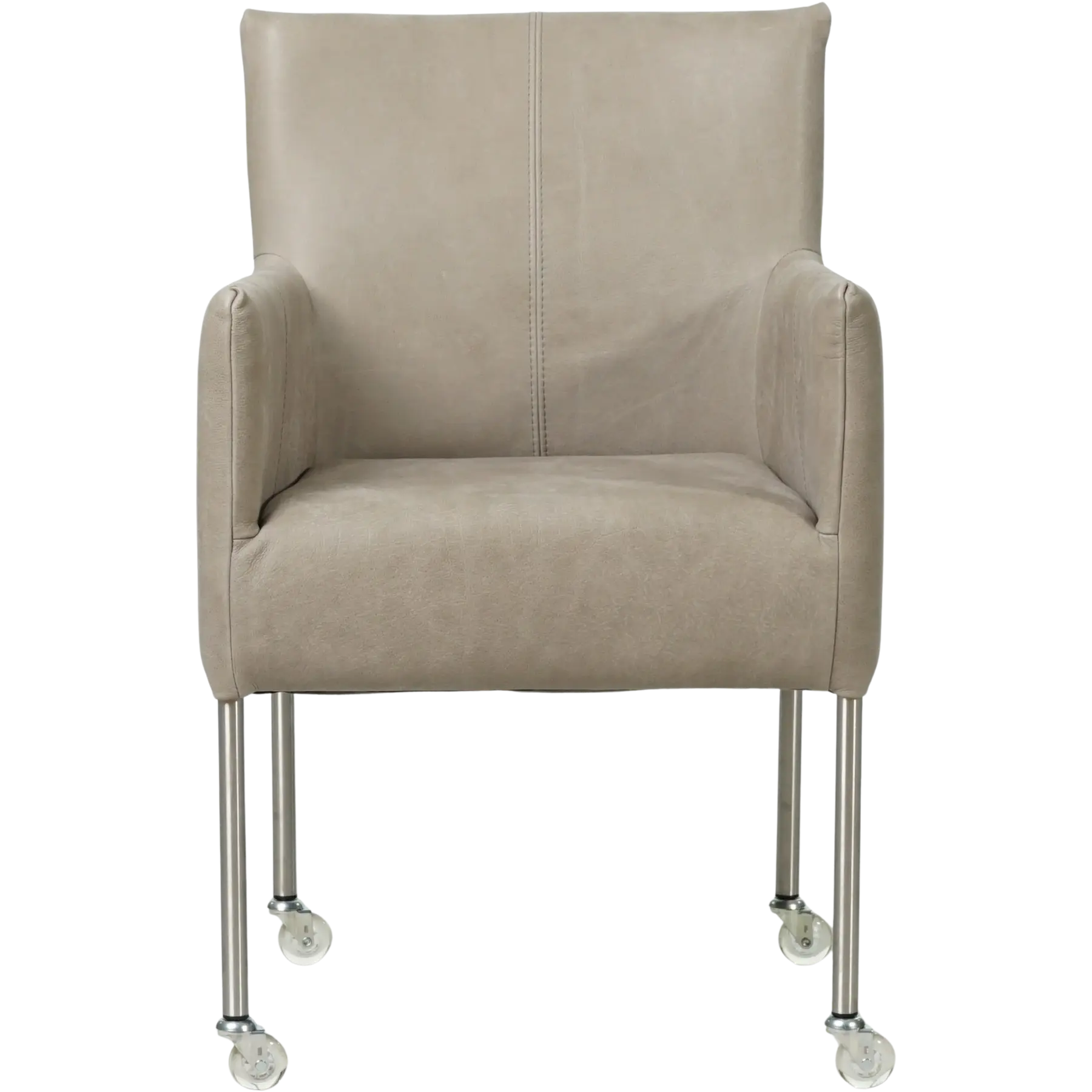 afbeelding van Leren eetkamerstoel Desire - Kenia Lightgrey (lichtgrijs) - Poten staal rond RVS