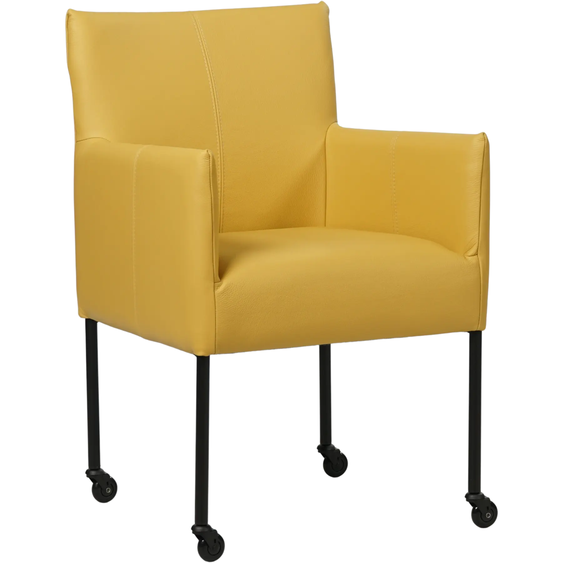 afbeelding van Leren eetkamerstoel Desire - Toledo Lemon (geel) - Poten staal rond zwart