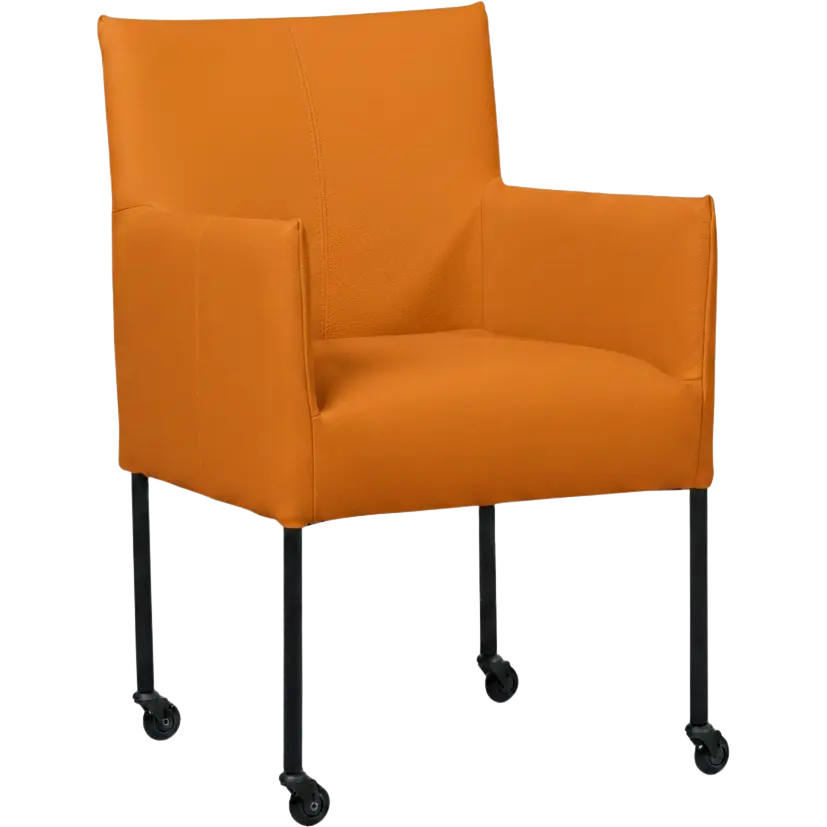 afbeelding van Leren eetkamerstoel Desire - Toledo Mandarin (oranje) - Poten staal rond zwart