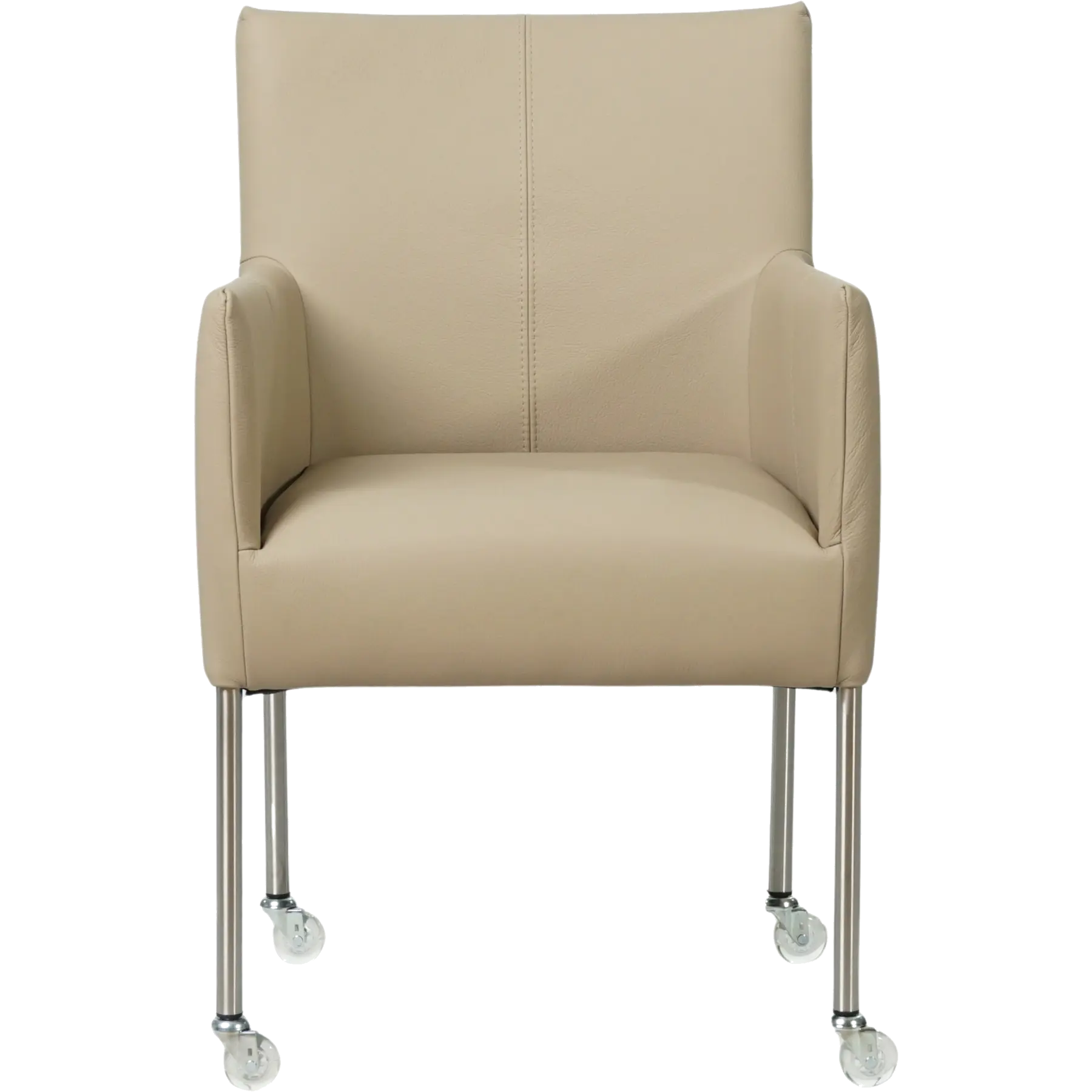 afbeelding van Leren eetkamerstoel Desire - Toledo Mastic (taupe/bruin) - Poten staal rond RVS