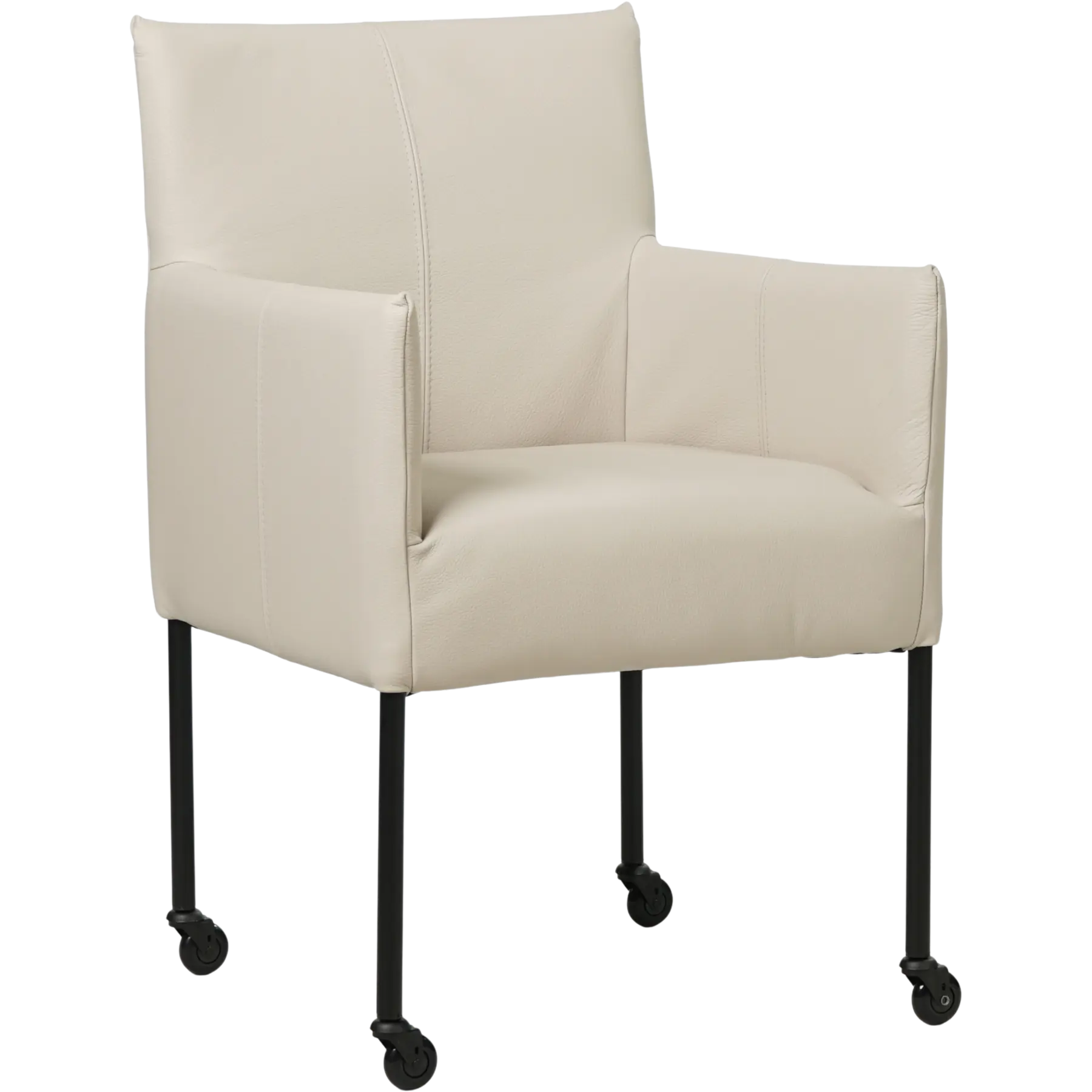 afbeelding van Leren eetkamerstoel Desire - Toledo Misty (crème) - Poten staal rond zwart