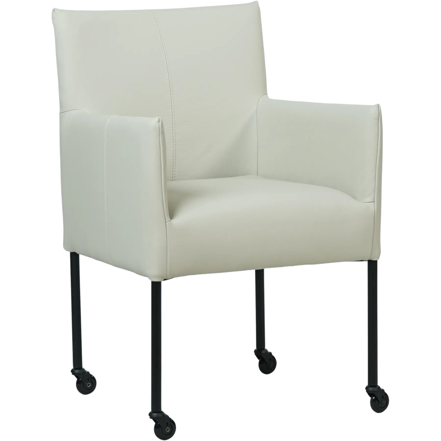 afbeelding van Leren eetkamerstoel Desire - Toledo Nebbia (crème) - Poten staal rond zwart