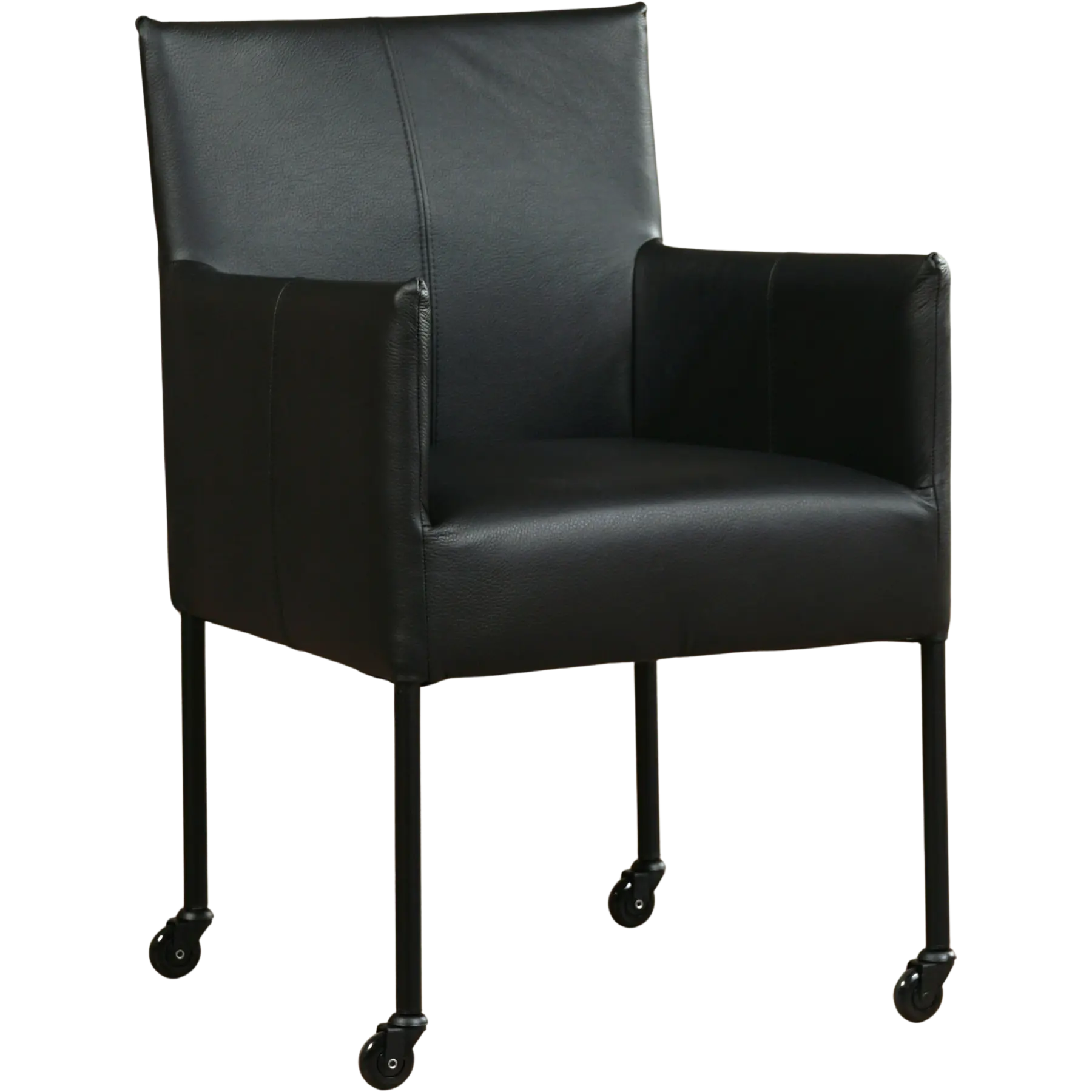 afbeelding van Leren eetkamerstoel Desire - Toledo Nero (zwart) - Poten staal rond zwart