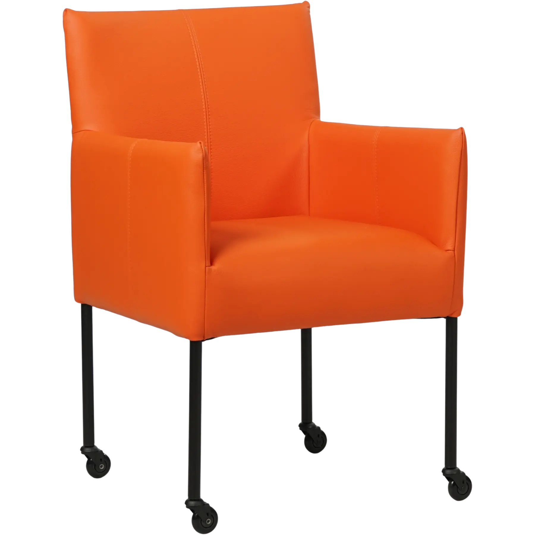 afbeelding van Leren eetkamerstoel Desire - Toledo Orange (oranje) - Poten staal rond zwart