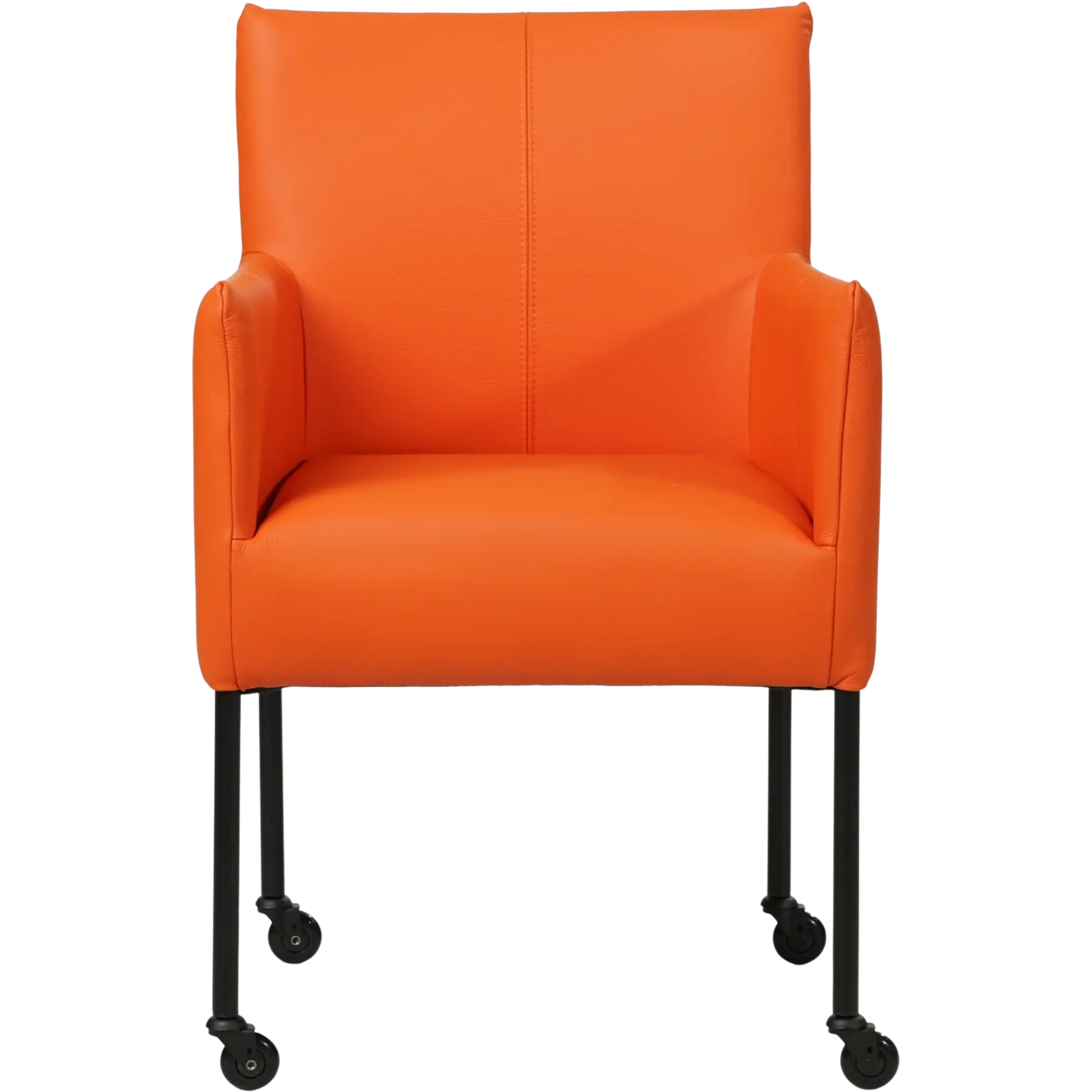 afbeelding van Leren eetkamerstoel Desire - Toledo Orange (oranje) - Poten staal rond zwart