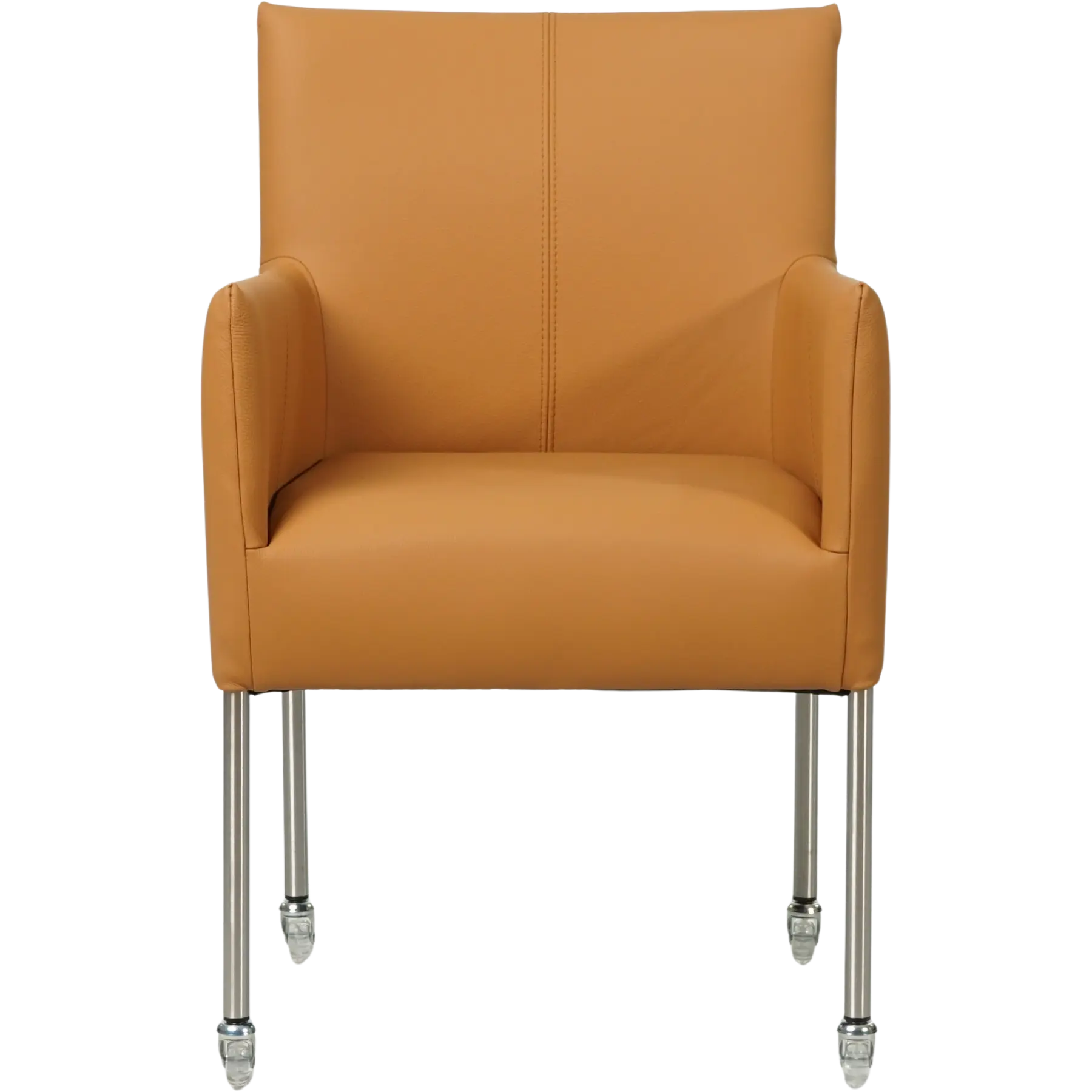 afbeelding van Leren eetkamerstoel Desire - Toledo Sabbia (lichtcognac) - Poten staal rond RVS