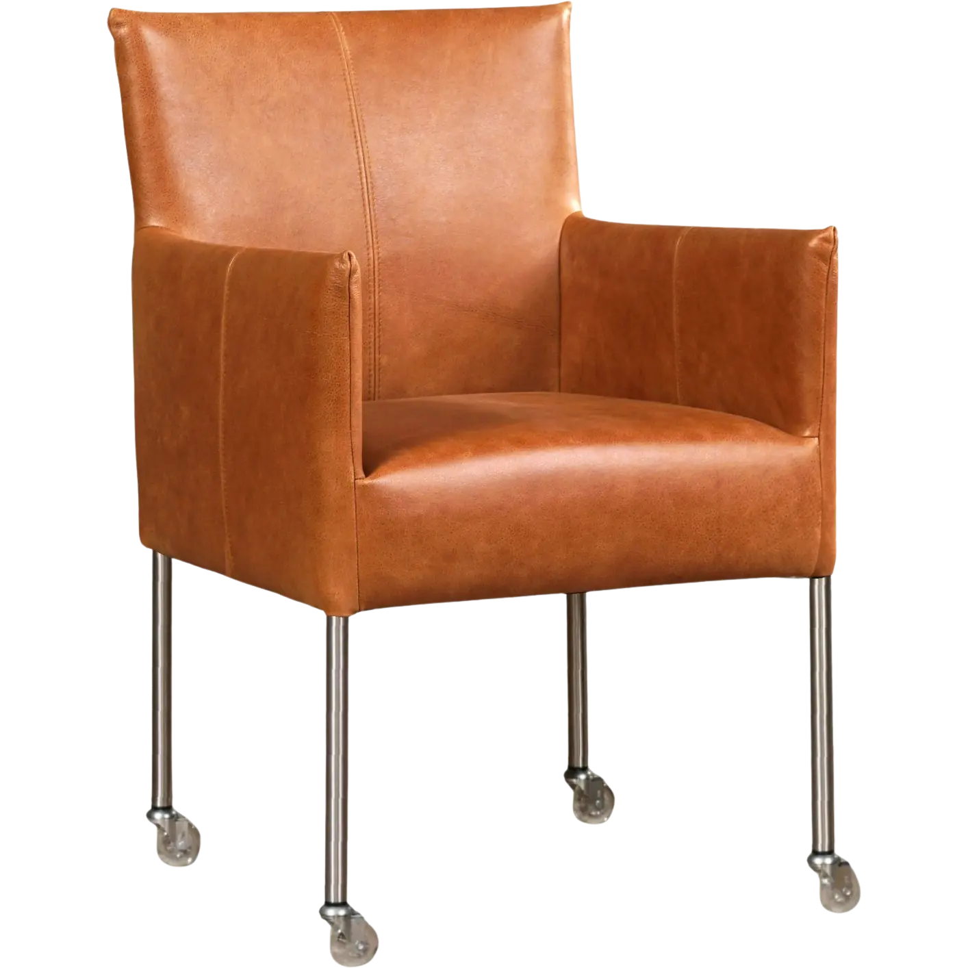 afbeelding van Leren eetkamerstoel Desire - Vintage Cognac (cognac) - Poten staal rond RVS