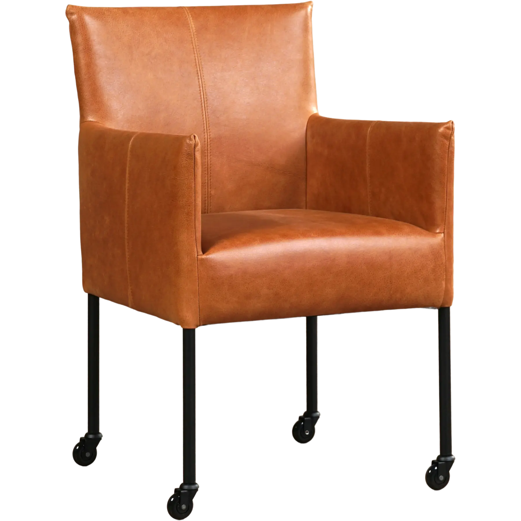 afbeelding van Leren eetkamerstoel Desire - Vintage Cognac (cognac) - Poten staal rond zwart