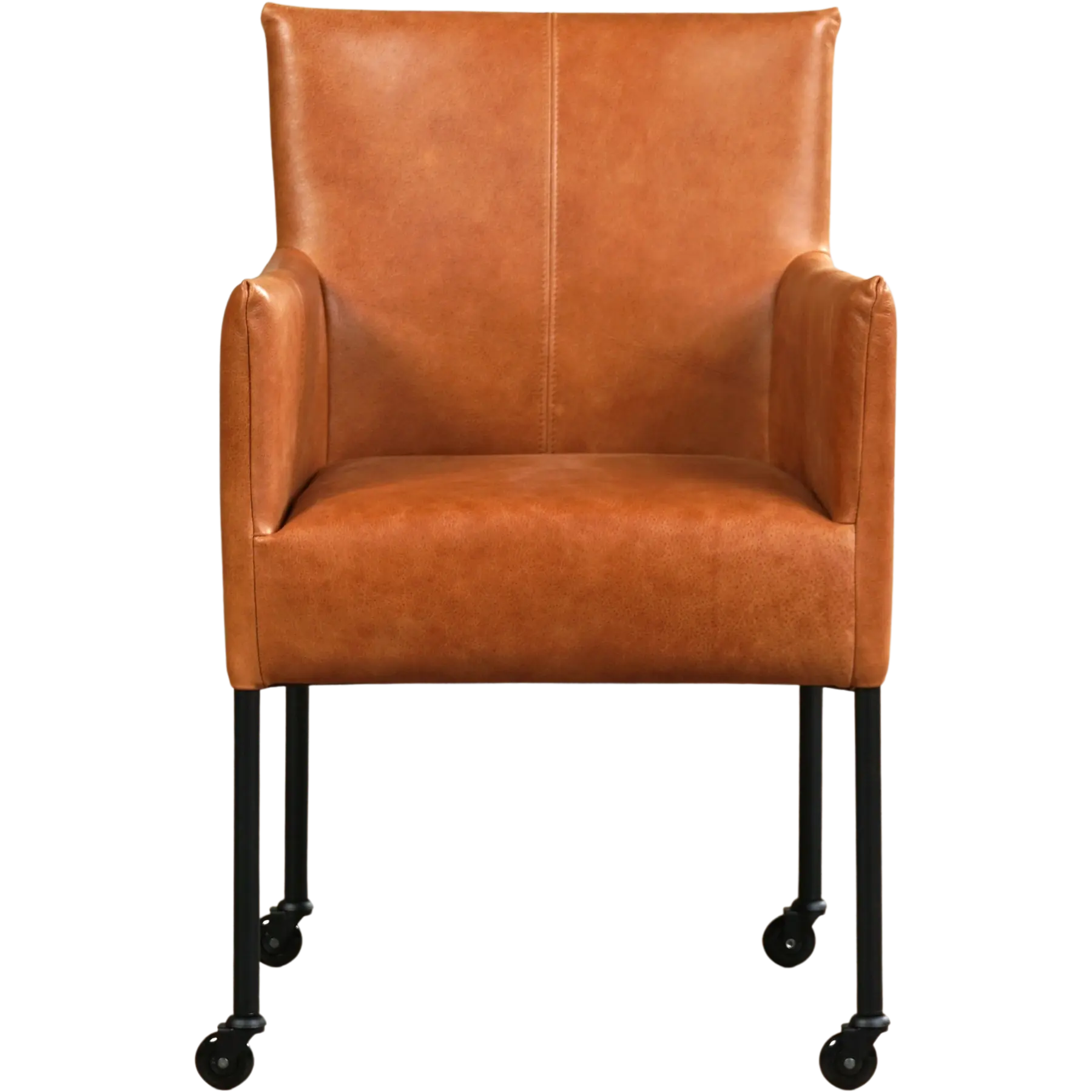 afbeelding van Leren eetkamerstoel Desire - Vintage Cognac (cognac) - Poten staal rond zwart