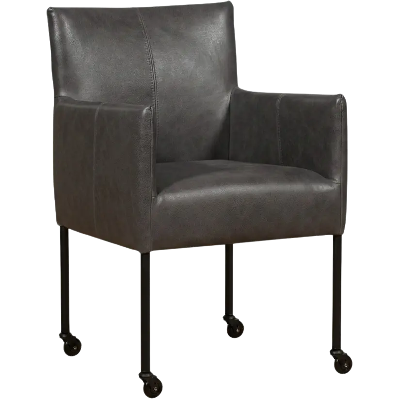 afbeelding van Leren eetkamerstoel Desire - Vintage Grey (grijs) - Poten staal rond zwart