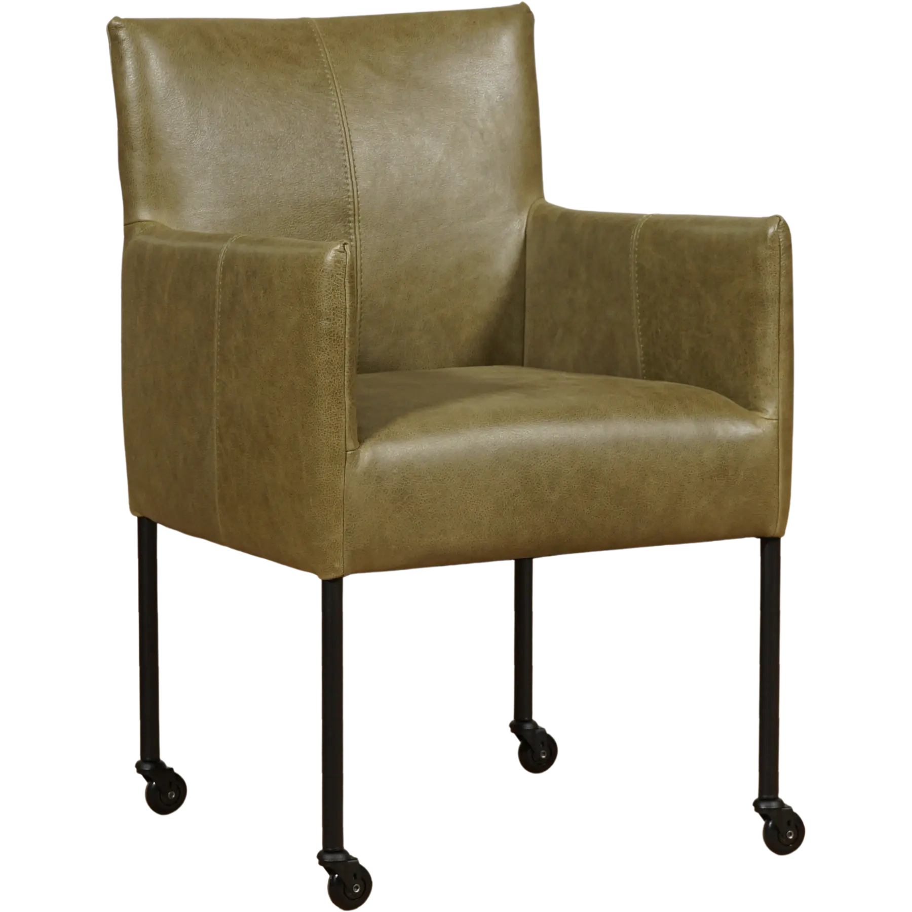 afbeelding van Leren eetkamerstoel Desire - Vintage Olive (olijf/groen) - Poten staal rond zwart