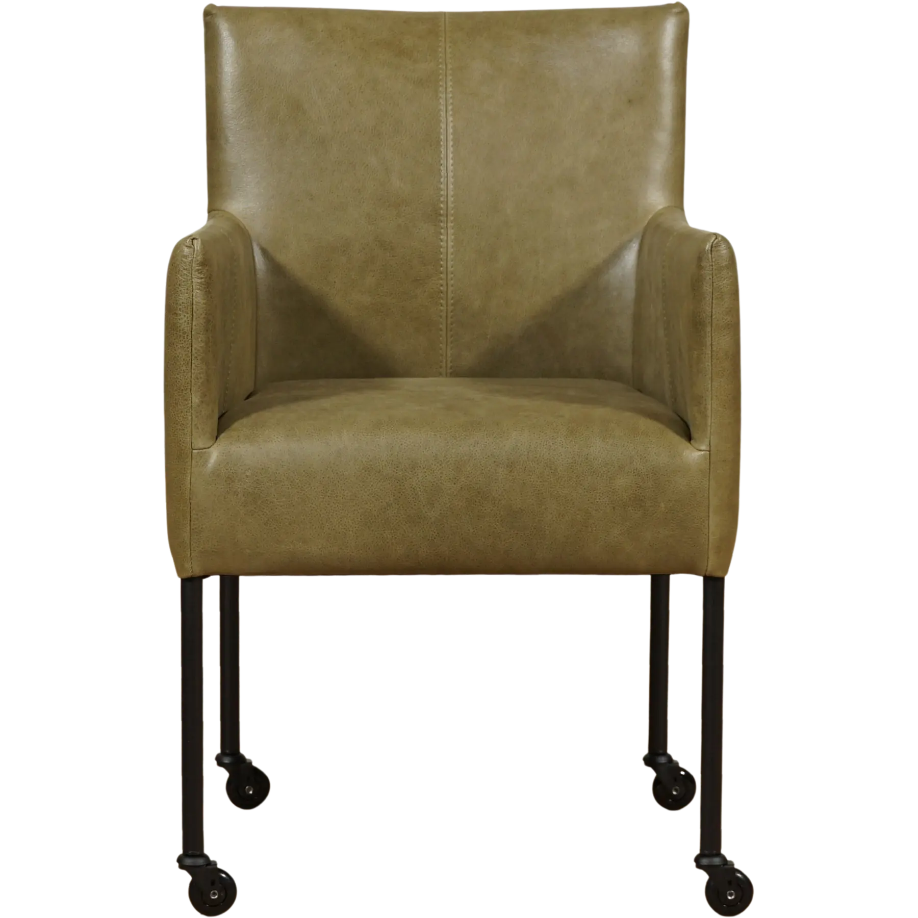 afbeelding van Leren eetkamerstoel Desire - Vintage Olive (olijf/groen) - Poten staal rond zwart