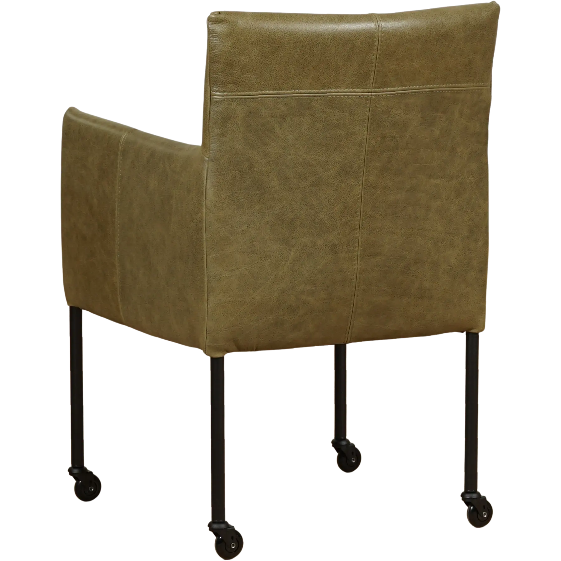 afbeelding van Leren eetkamerstoel Desire - Vintage Olive (olijf/groen) - Poten staal rond zwart