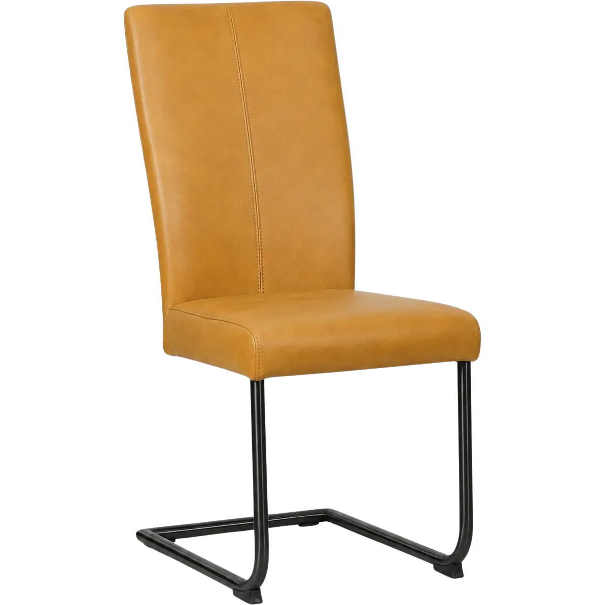 afbeelding van Leren eetkamerstoel Dry - Granada Amber (cognac) - Sledepoot staal rond zwart