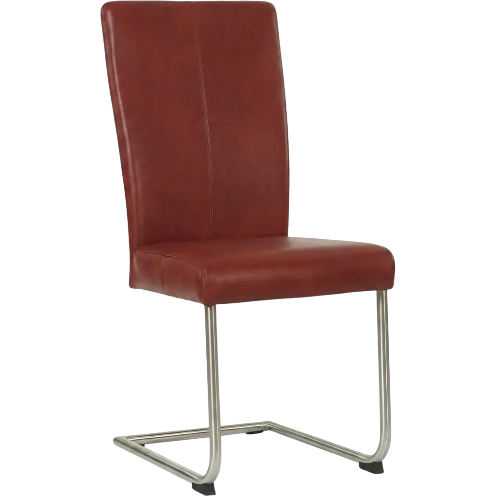 afbeelding van Leren eetkamerstoel Dry - Granada Rouge (rood) - Sledepoot staal rond RVS