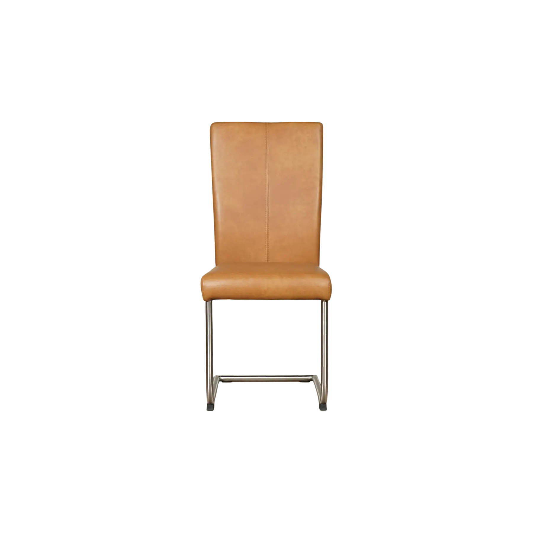 afbeelding van Leren eetkamerstoel Dry - Granada Sahara (cognac) - Sledepoot staal rond RVS