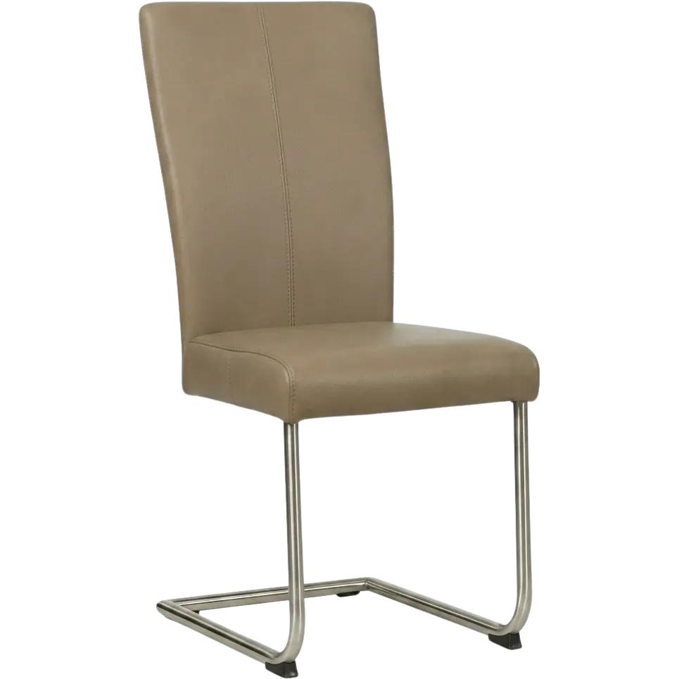 afbeelding van Leren eetkamerstoel Dry - Granada Taupe (taupe/bruin) - Sledepoot staal rond RVS