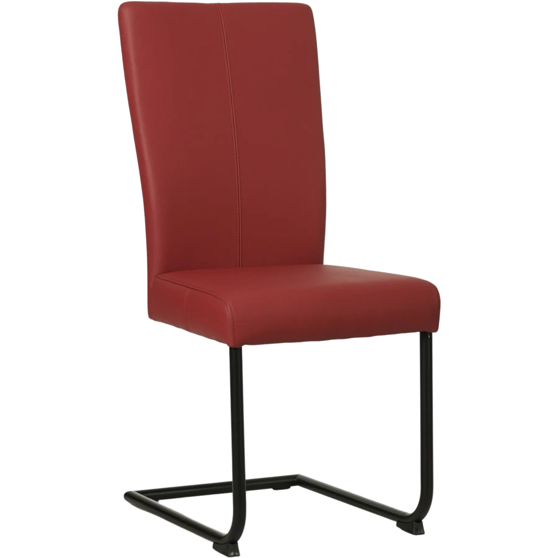 afbeelding van Leren eetkamerstoel Dry - Hermes Red (rood) - Sledepoot staal rond zwart