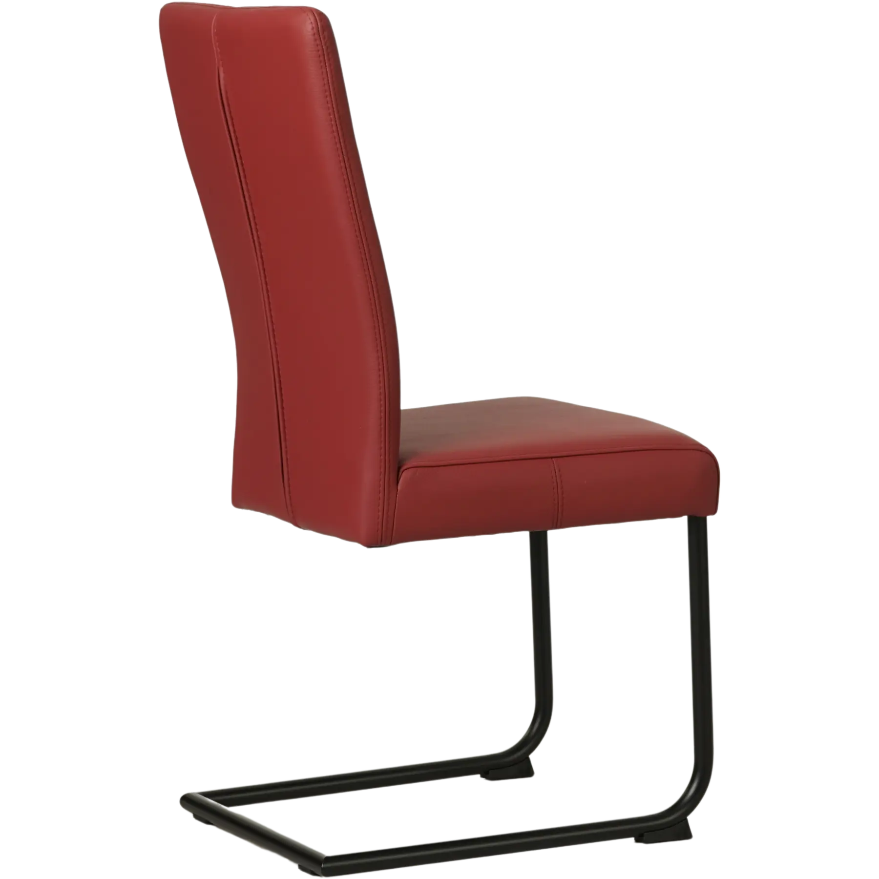 afbeelding van Leren eetkamerstoel Dry - Hermes Red (rood) - Sledepoot staal rond zwart