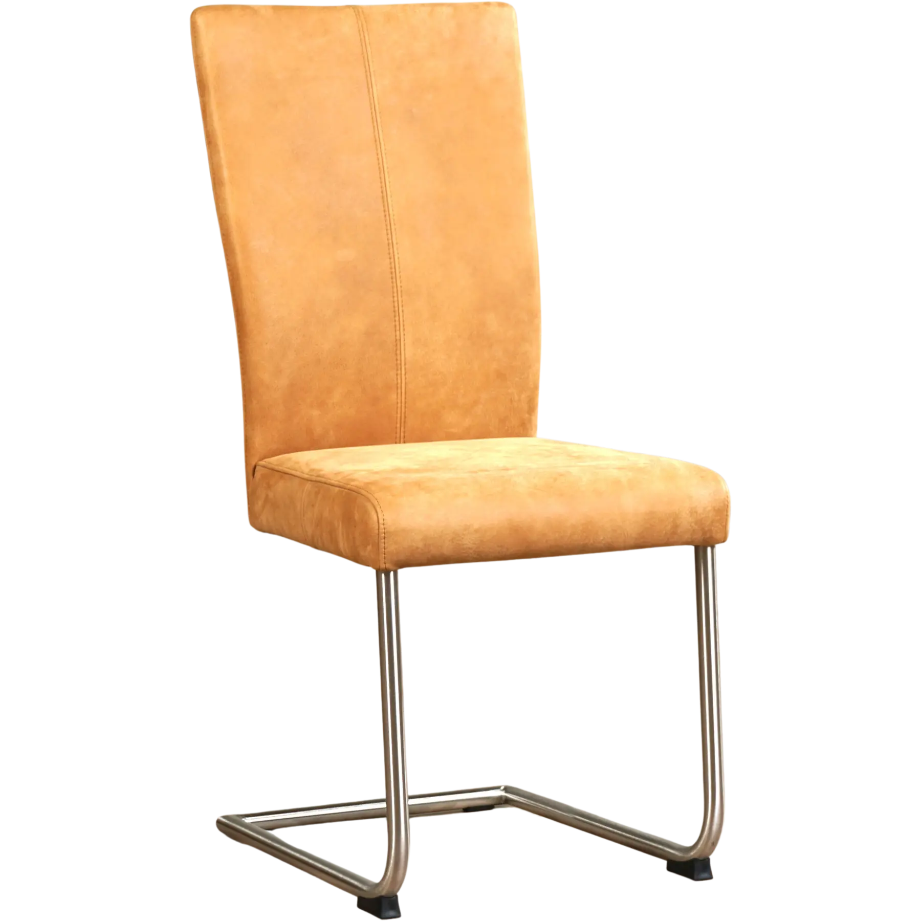 afbeelding van Leren eetkamerstoel Dry - Kenia Cognac (cognac) - Sledepoot staal rond RVS