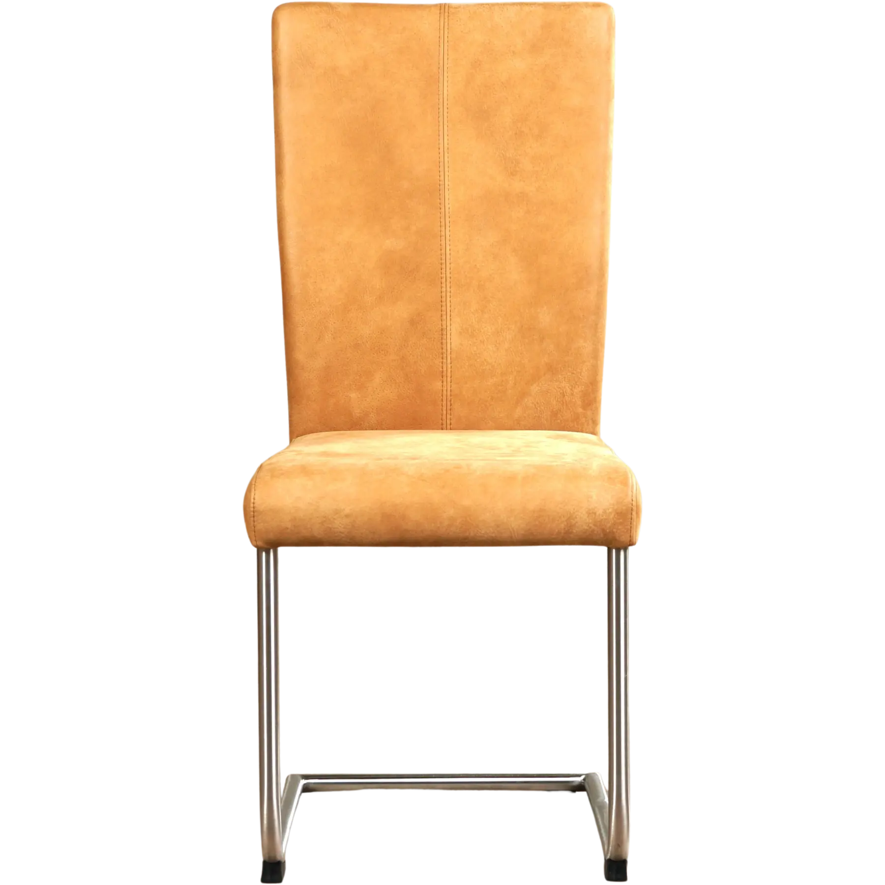 afbeelding van Leren eetkamerstoel Dry - Kenia Cognac (cognac) - Sledepoot staal rond RVS