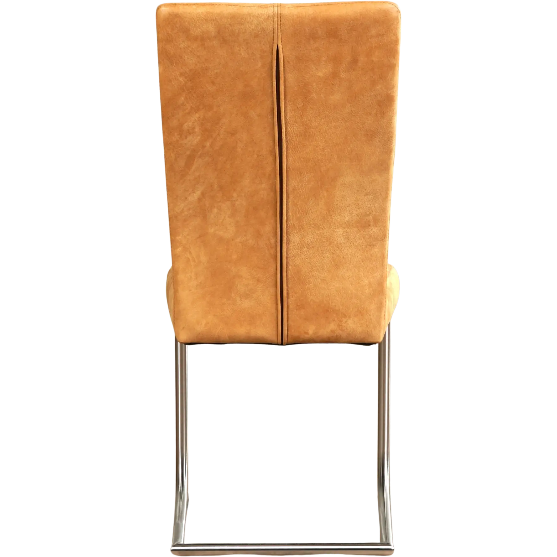 afbeelding van Leren eetkamerstoel Dry - Kenia Cognac (cognac) - Sledepoot staal rond RVS