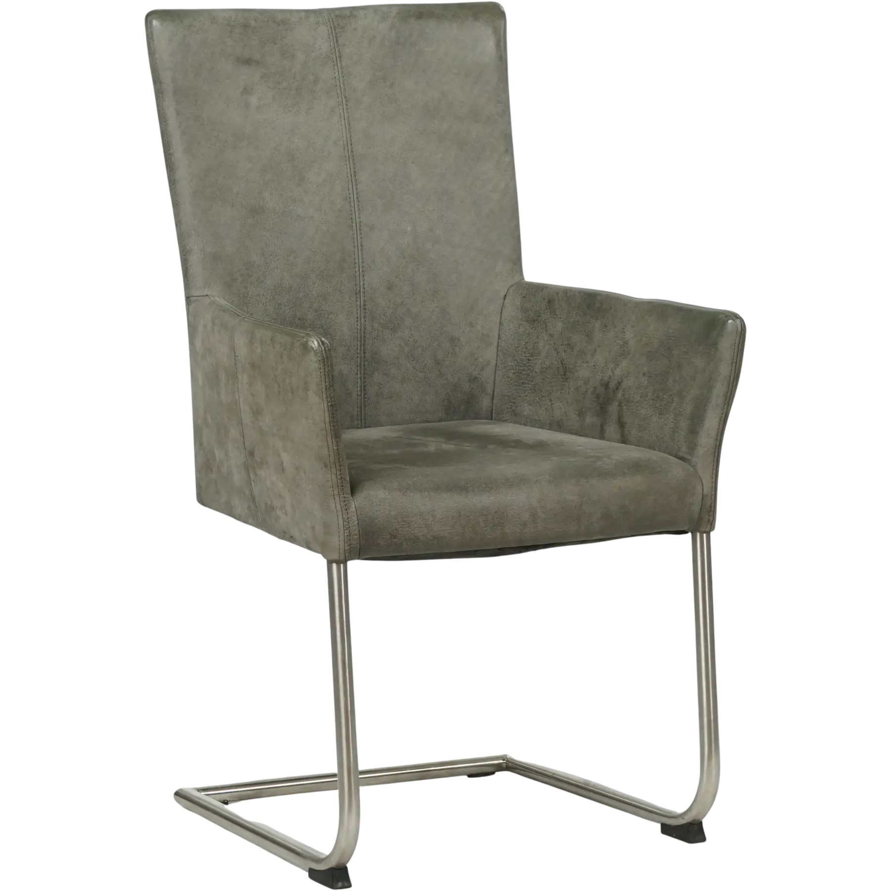 afbeelding van Leren eetkamerstoel Dry met armleuning - Kenia Antracite (grijs) - Sledepoot staal rond RVS