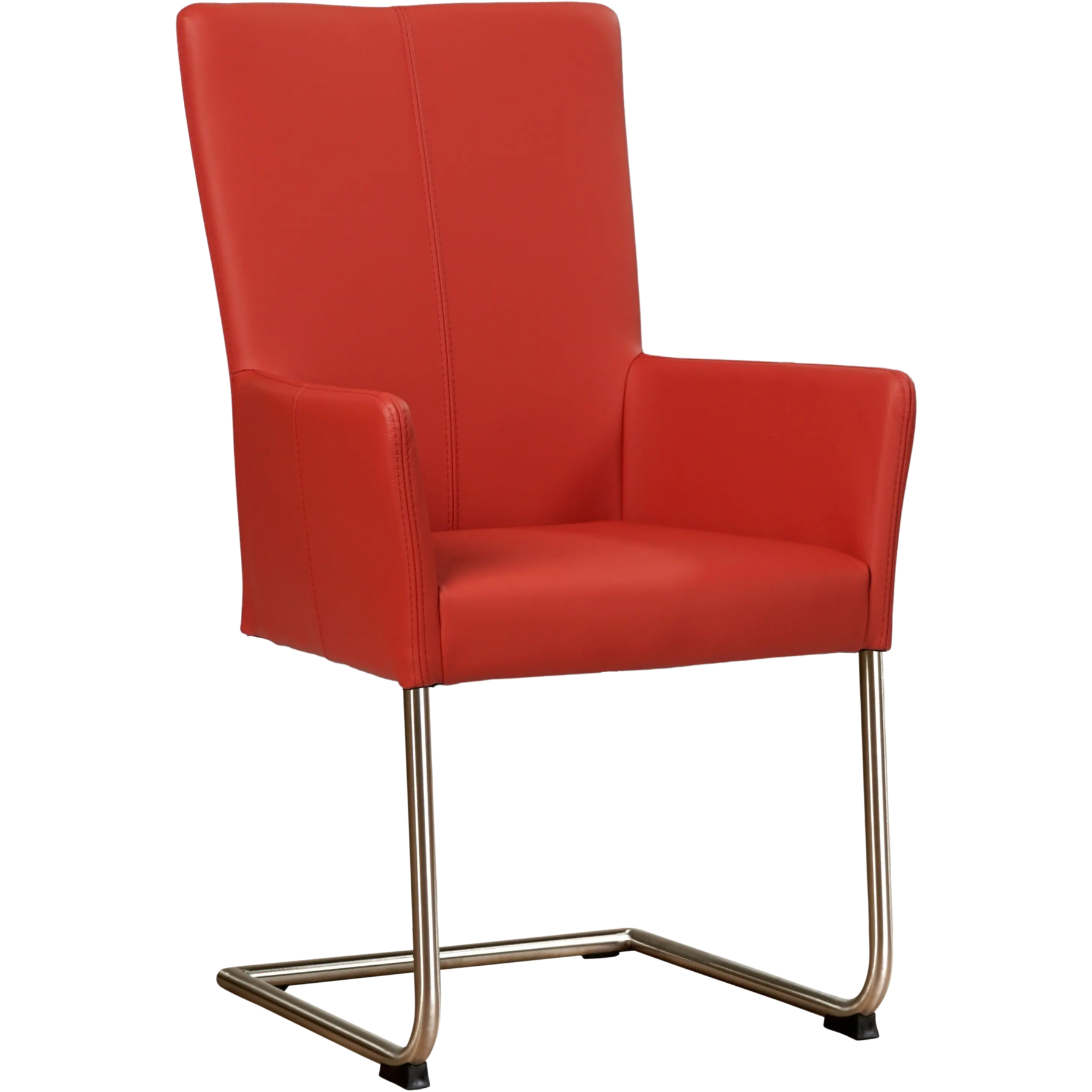 afbeelding van Leren eetkamerstoel Dry met armleuning - Toledo Ducati (rood) - Sledepoot staal rond RVS