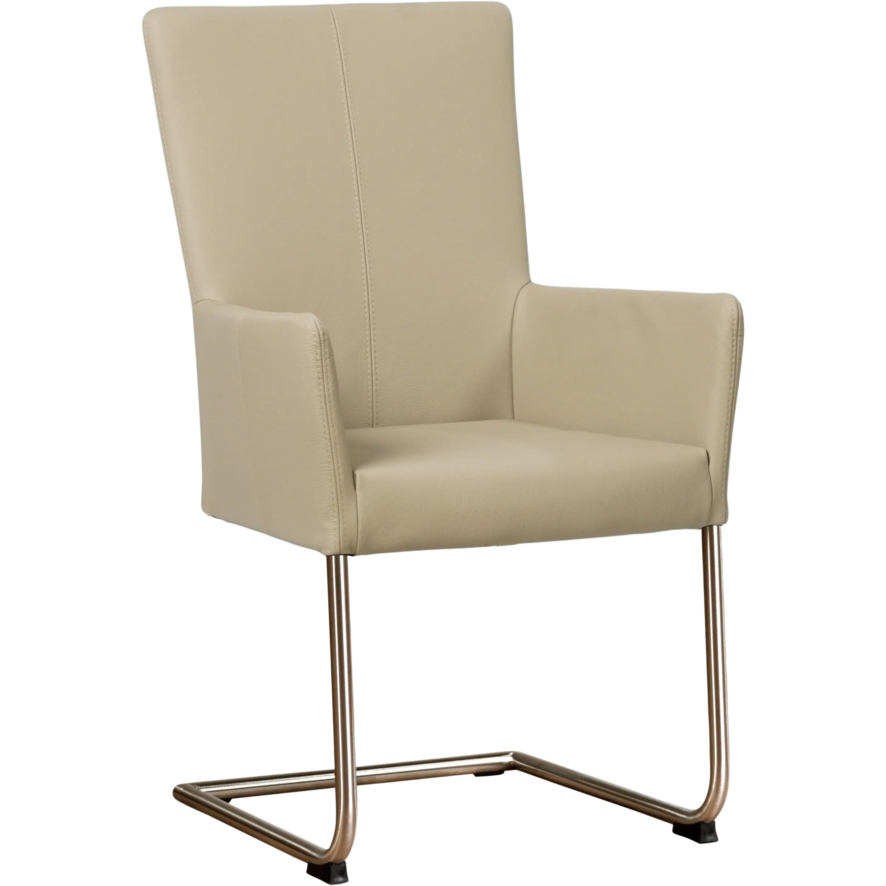 afbeelding van Leren eetkamerstoel Dry met armleuning - Toledo Mastic (taupe/bruin) - Sledepoot staal rond RVS