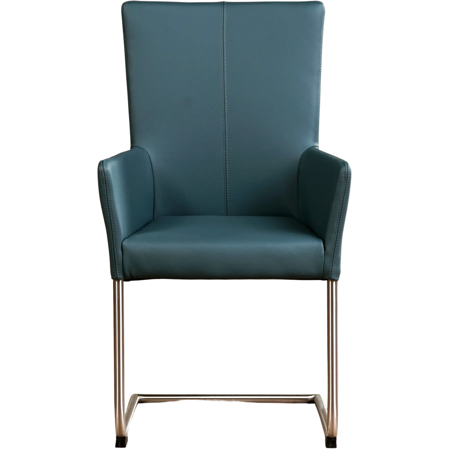 afbeelding van Leren eetkamerstoel Dry met armleuning - Toledo Whale (blauw/grijs) - Sledepoot staal rond RVS