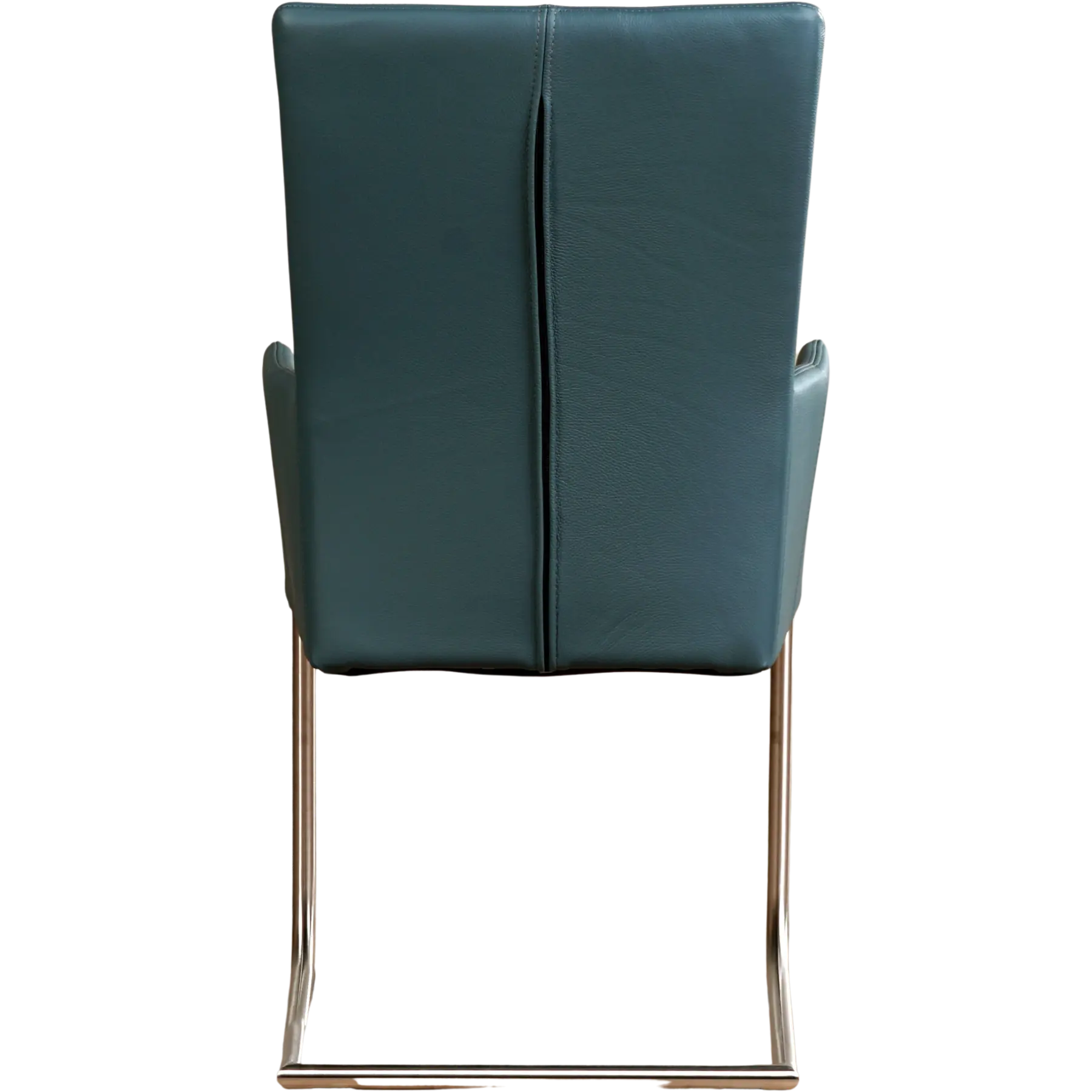 afbeelding van Leren eetkamerstoel Dry met armleuning - Toledo Whale (blauw/grijs) - Sledepoot staal rond RVS