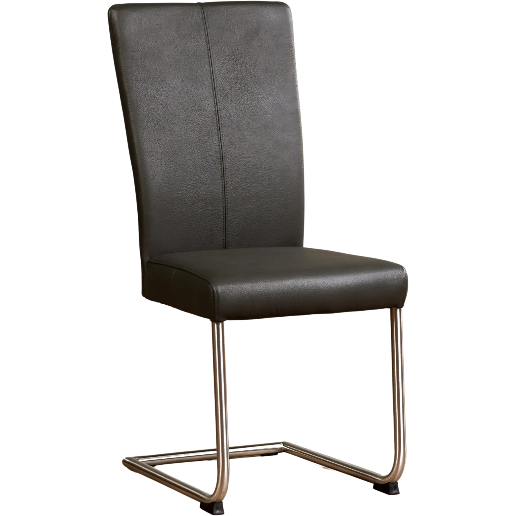 afbeelding van Leren eetkamerstoel Dry - Toledo Antracite (donkergrijs) - Sledepoot staal rond RVS